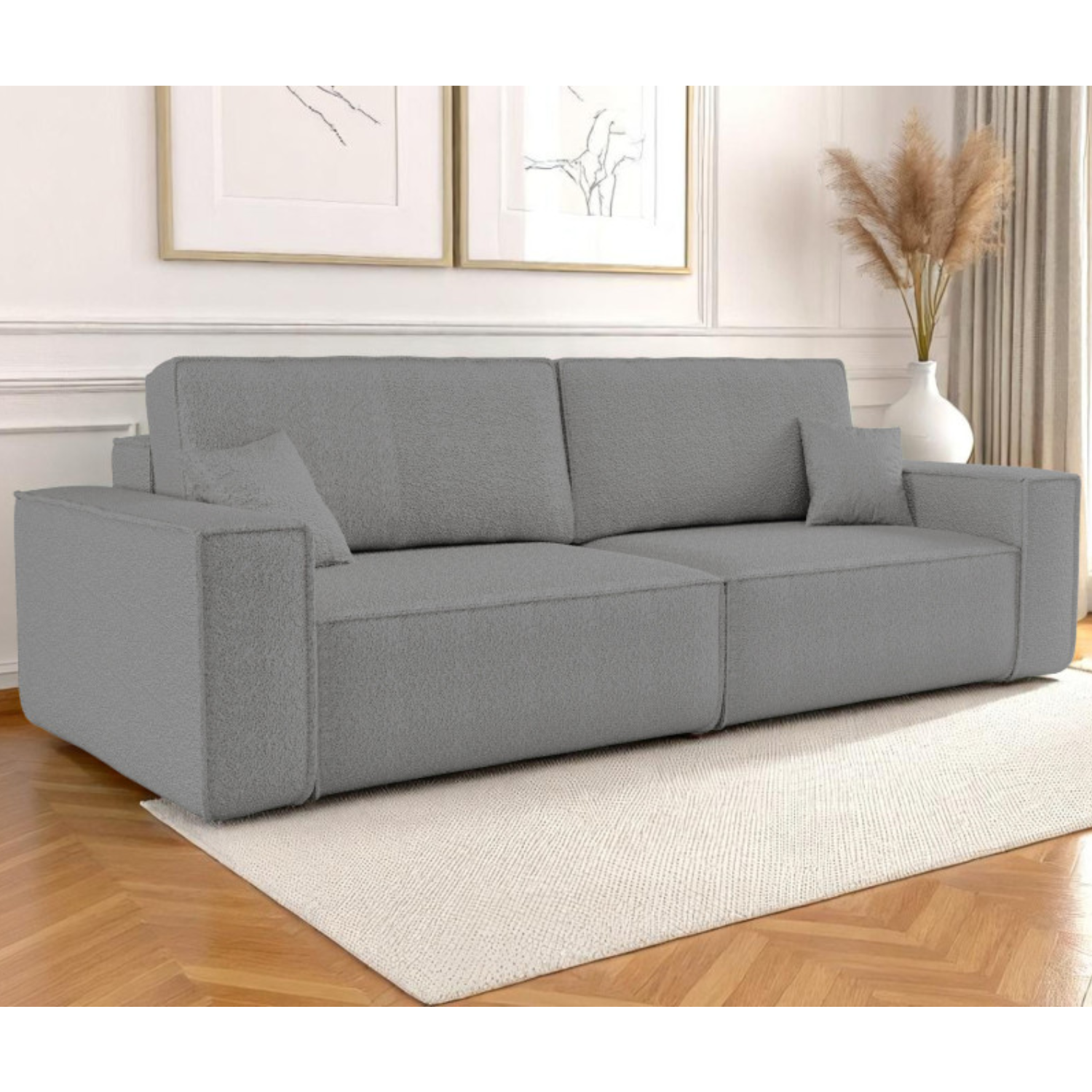 Canapé droit 3 places convertible en tissu bouclette