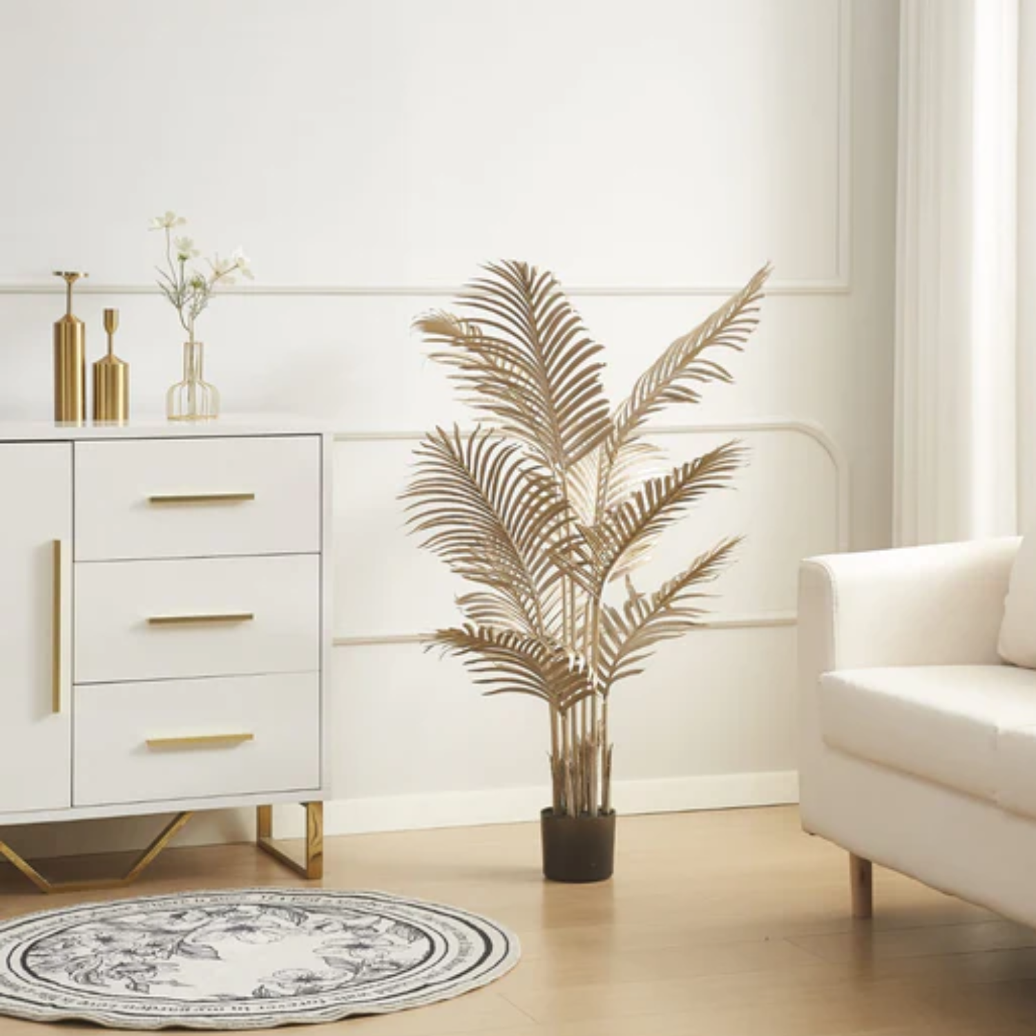 Palmier Artificiel Doré 120 cm avec Pot – Élégance Tropicale pour Intérieur Chic