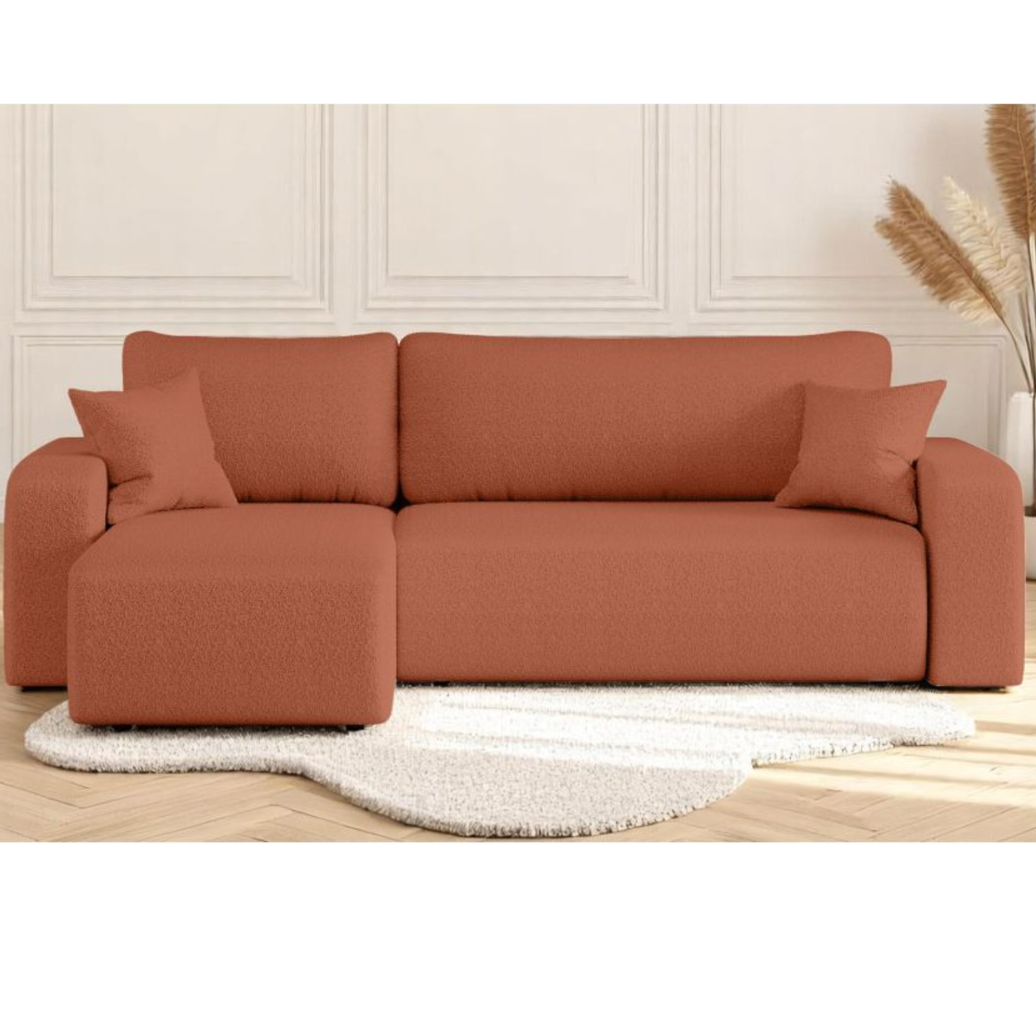 Canapé d'angle convertible et réversible 4 places en tissu bouclette