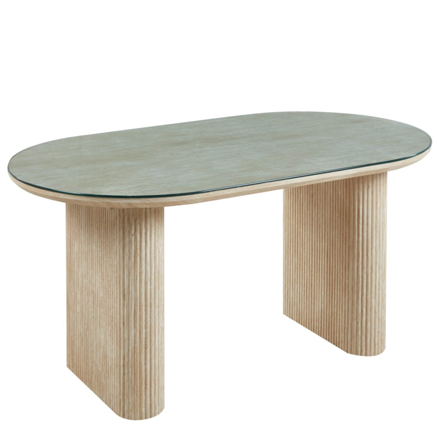 TABLE A MANGER EFFET TRAVERTIN PLATEAU TRANSPARENT 160X90X75