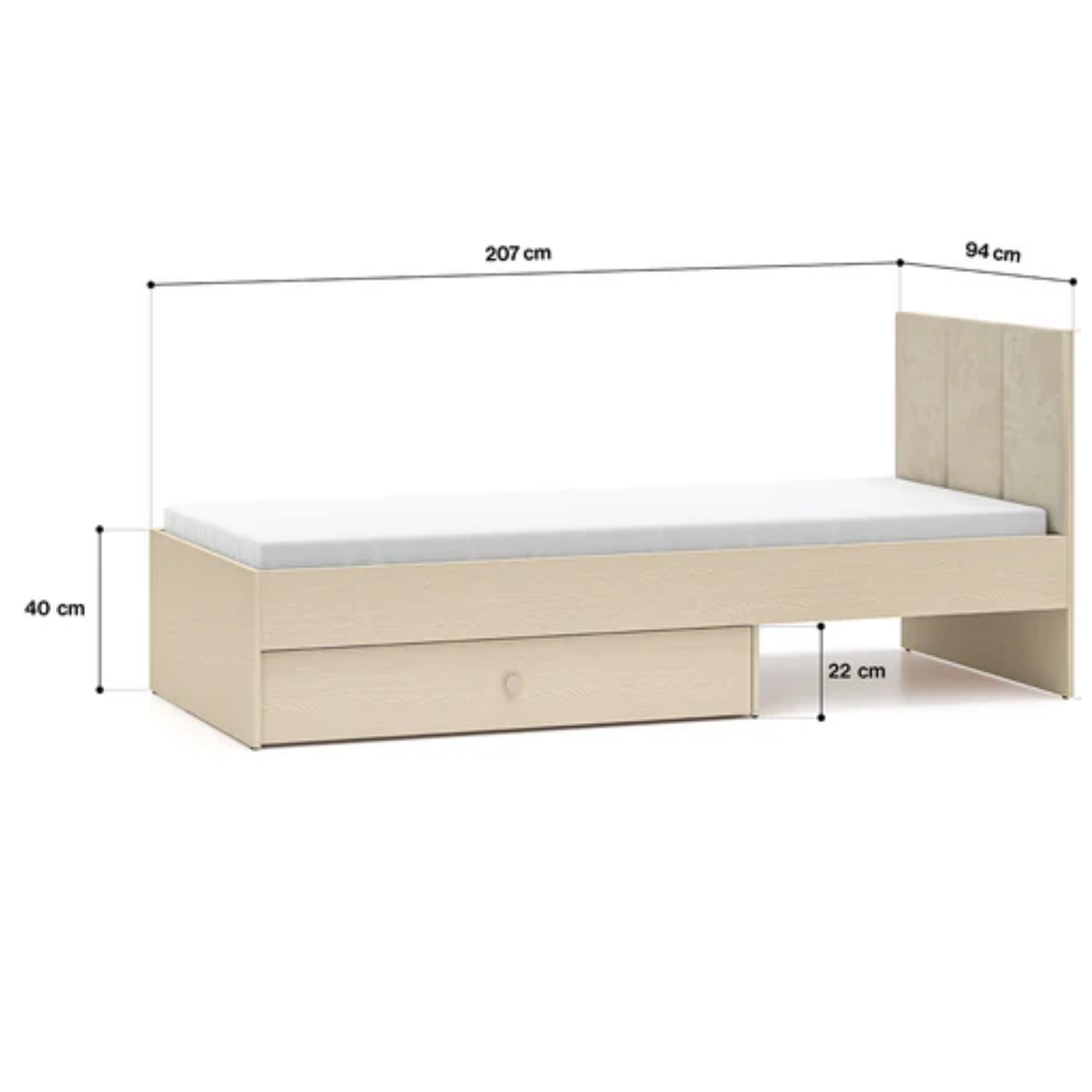 Lit enfant Moderne avec Tête de Lit en Velours Beige et Structure en Sable du Désert – Design Élégant et Confort Assuré