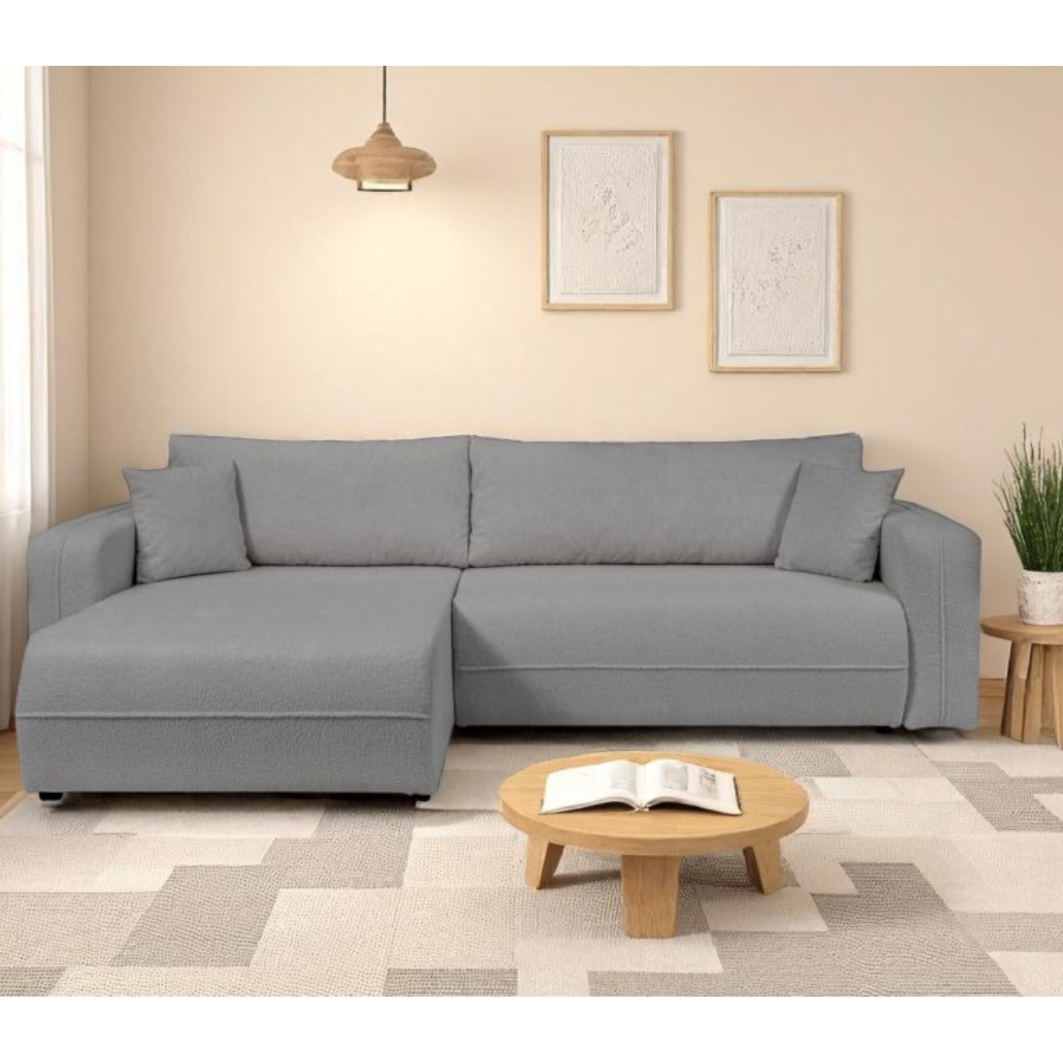 Canapé d'angle max réversible et convertible 5 places en tissu bouclettes