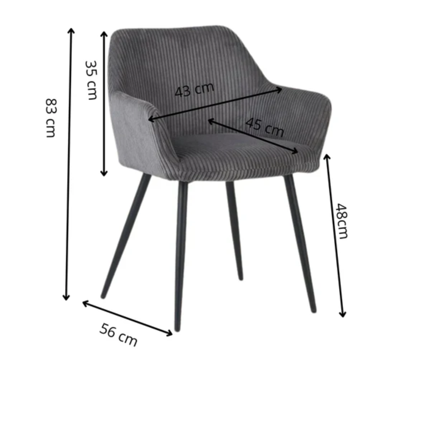 Chaise en tissu marron & anthracite avec pieds métal noir