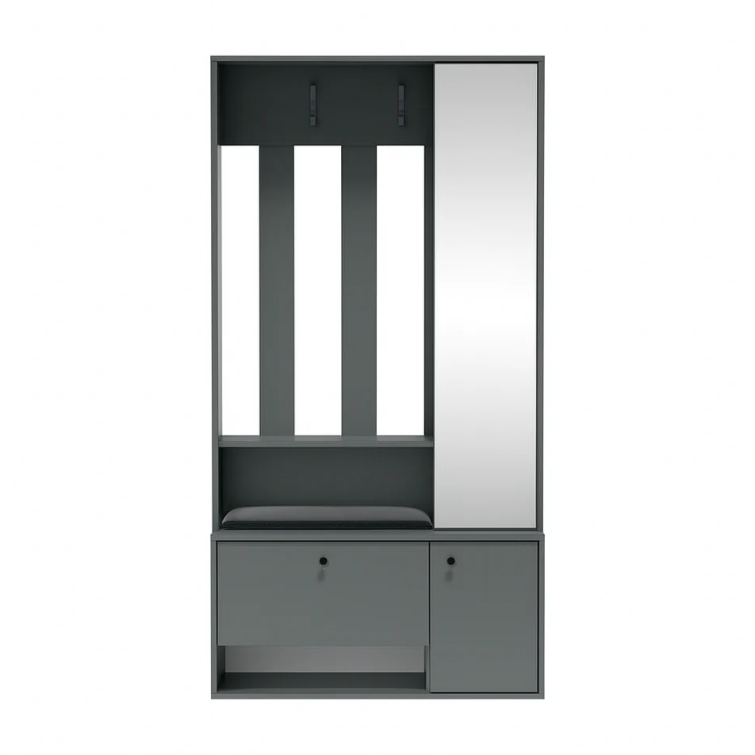 Placard d’entrée ZAYA avec miroir – 100 x 33 x 190 cm – meuble de couloir moderne avec étagères et cintre en métal