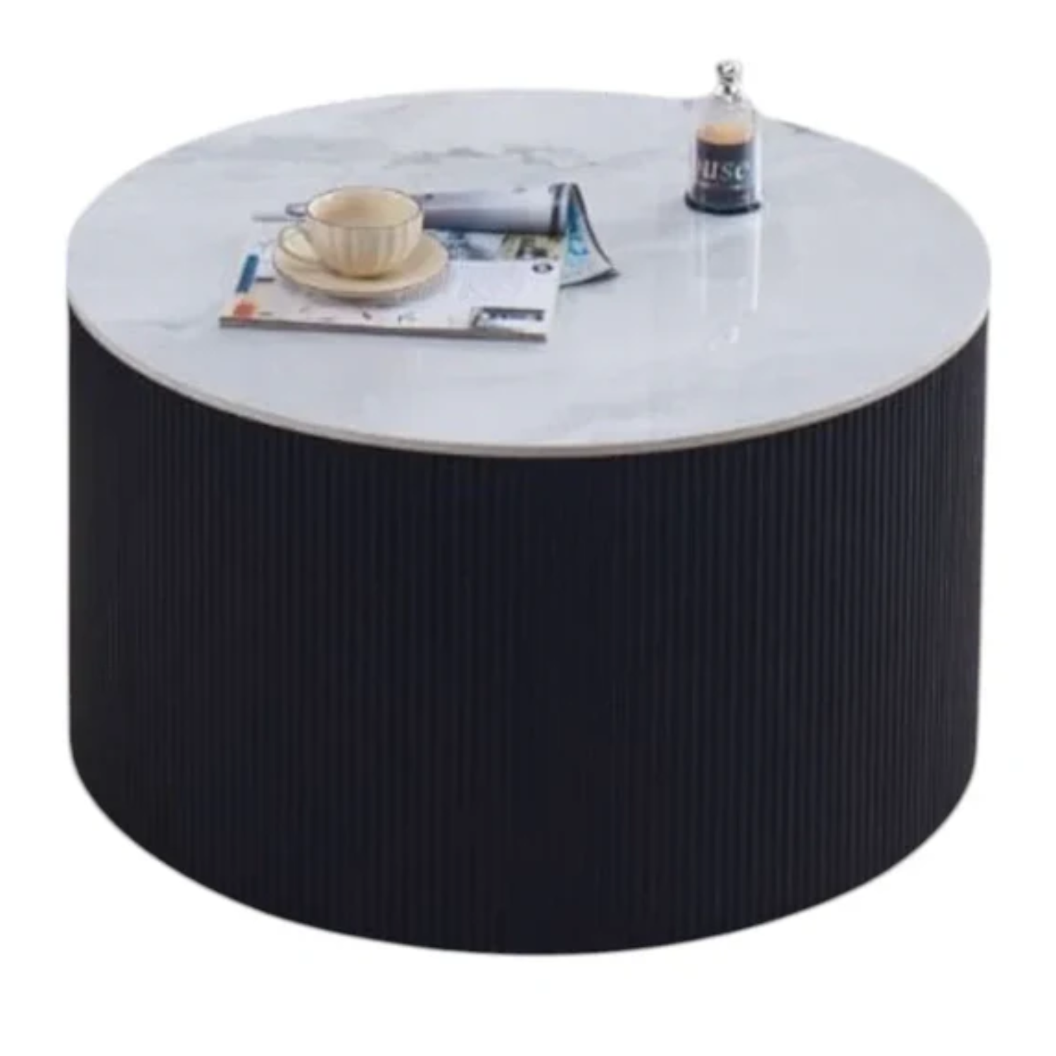 Table Basse Plateau en Céramique Marbre en Blanc ou Gris avec Piètement Noir ou Beige