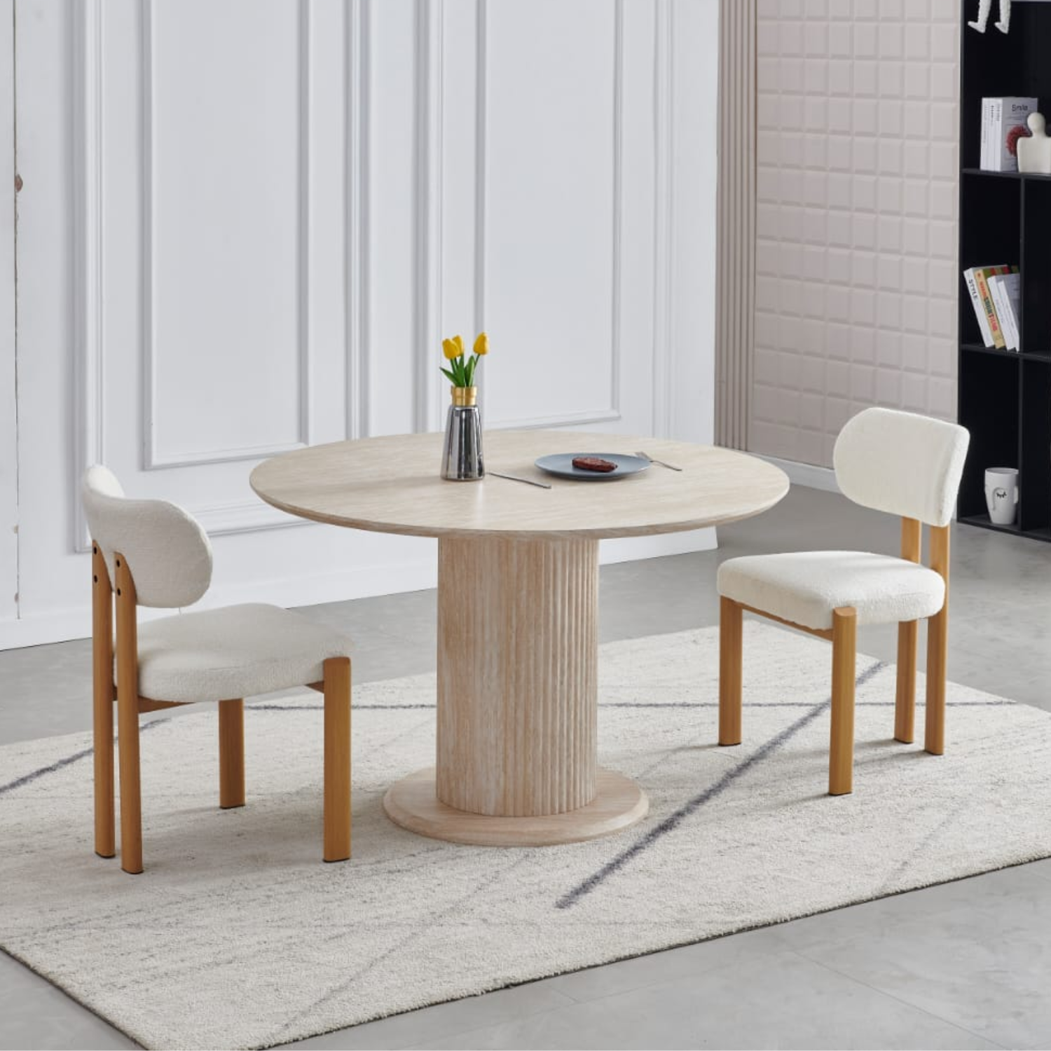 Table à manger ronde – Plateau en travertin naturel – 100 / 120 cm