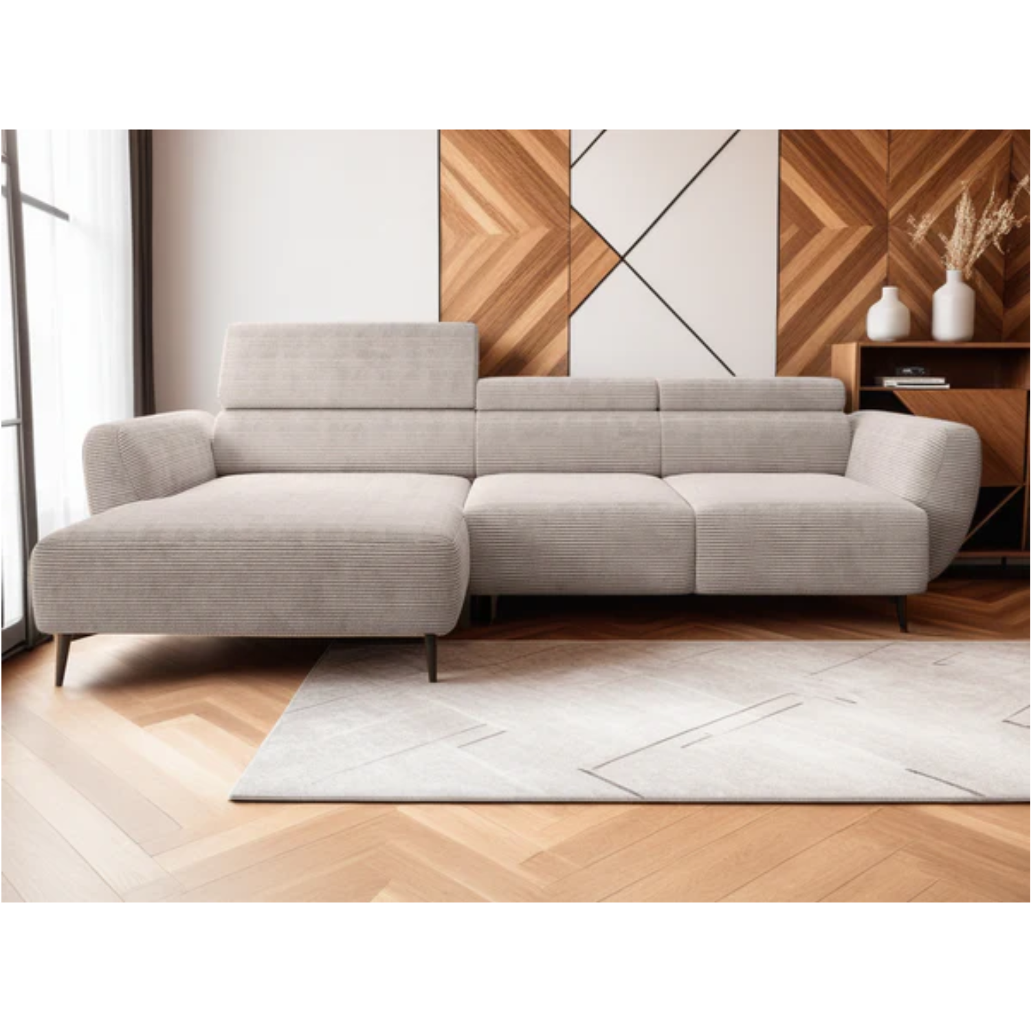 Canapé d’angle beige avec Assise extensible électrique