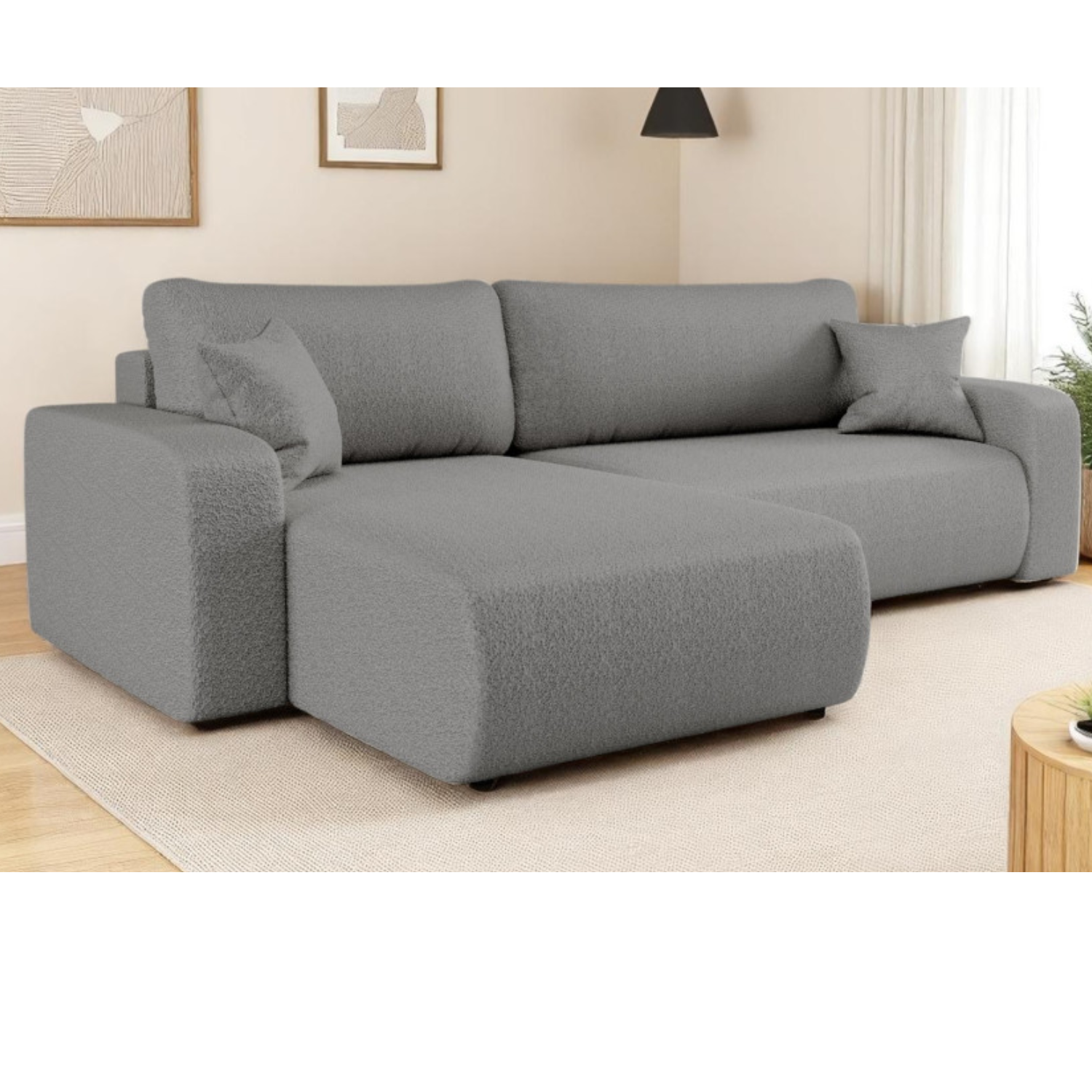 Canapé d'angle max réversible et convertible 5 places en tissu bouclette