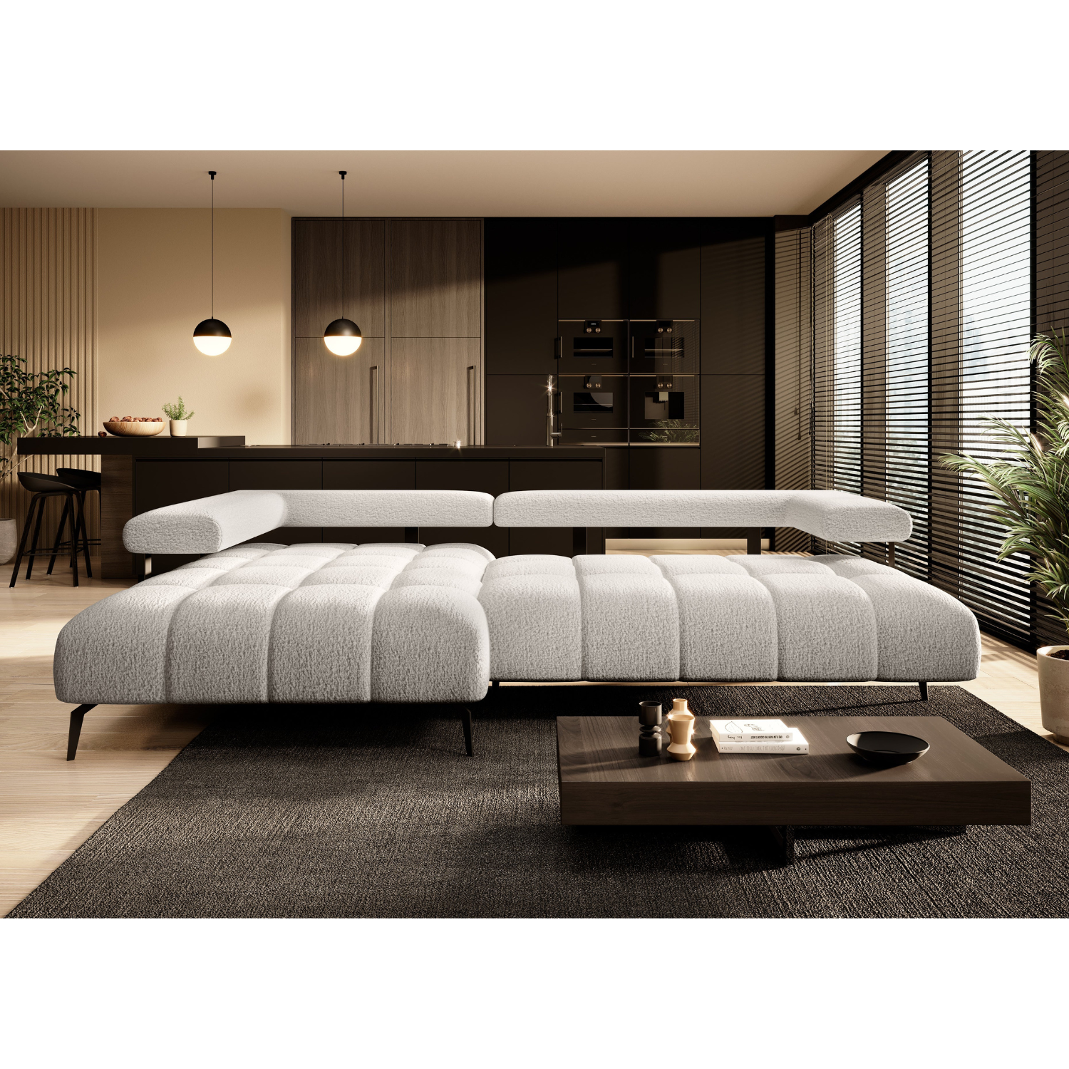 Canapé d’angle moderne avec réglage électrique de la profondeur d’assise