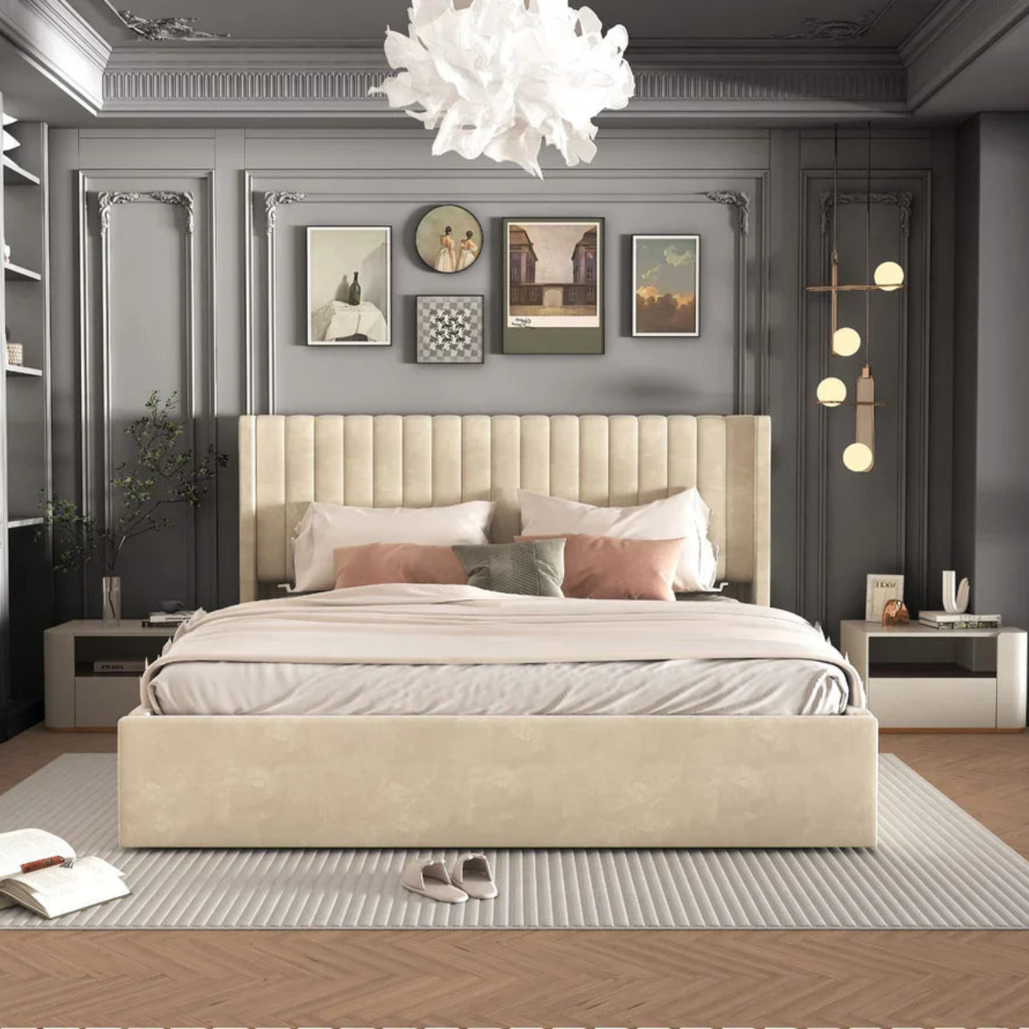 Lit Double Coffre AMÉLIA en Velours – Élégance, Confort et Rangement