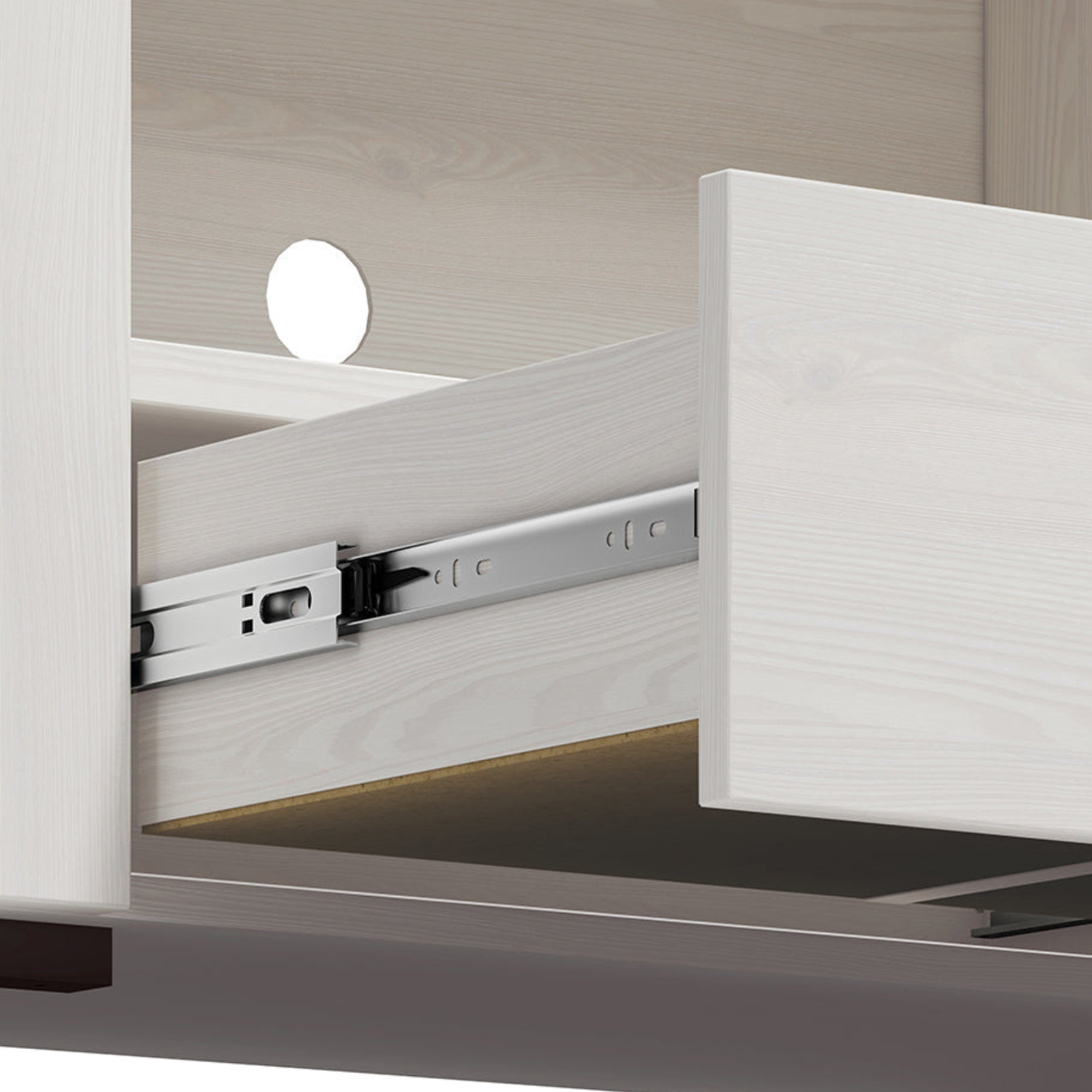 Meuble TV moderne – Pin Enneigé – Design épuré et durable – Compartiments de rangement pratiques