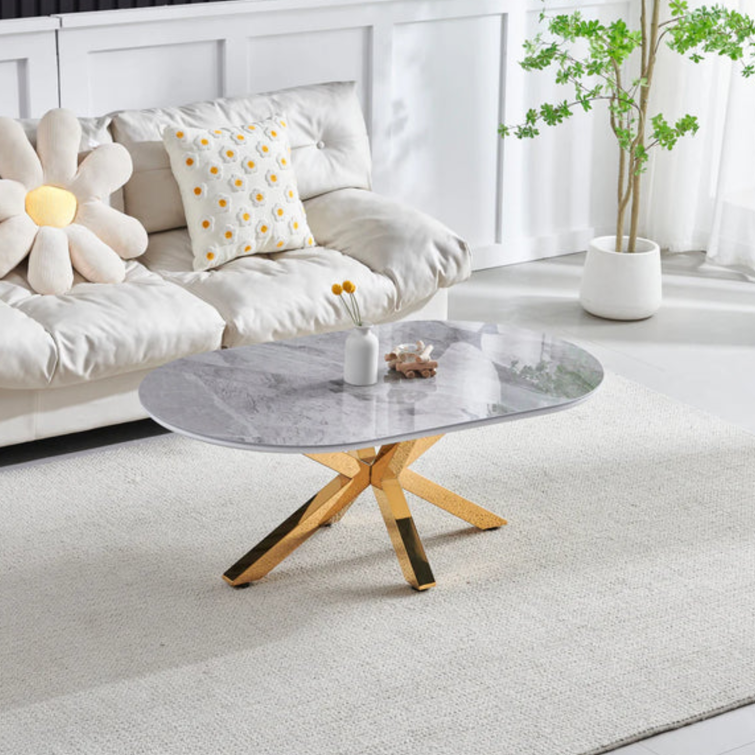 Table Basse – Élégance Moderne avec Plateau Céramique et Pieds en Acier Inoxydable