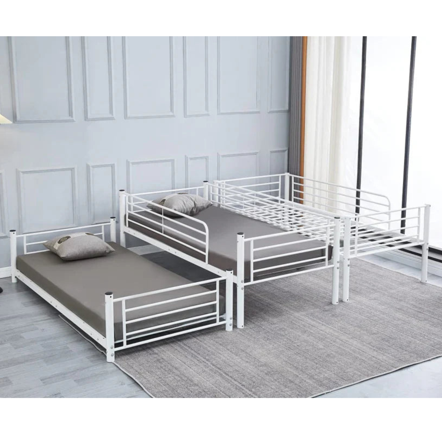 Lit superposé TRIO revêtement et sommier en acier 90 x 190 cm