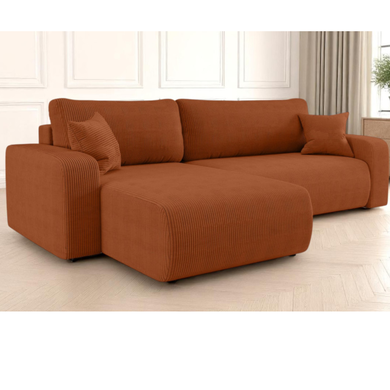 Canapé d'angle max réversible et convertible 5 places en velours côtelé