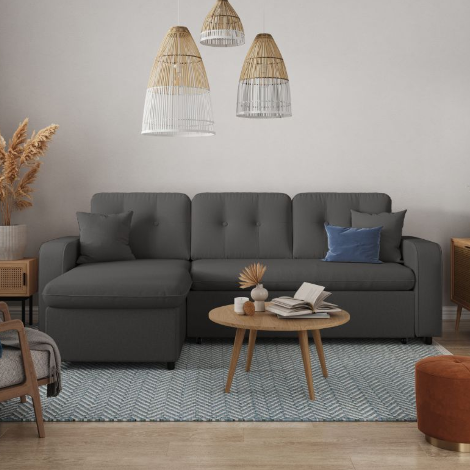 Canapé d'angle  convertible réversible en tissu