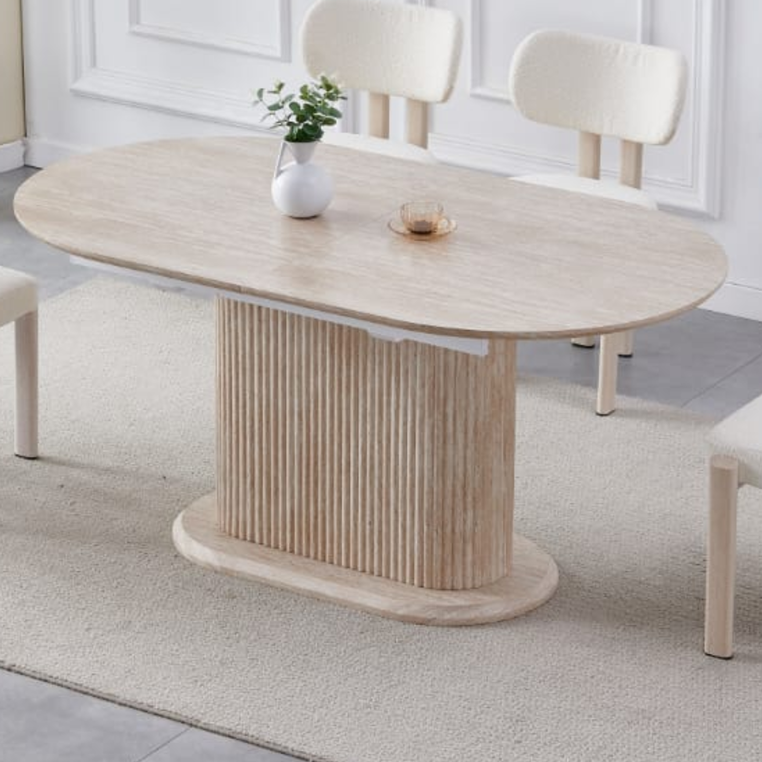 Table à manger extensible – Plateau céramique effet travertin - 160-200 Cm