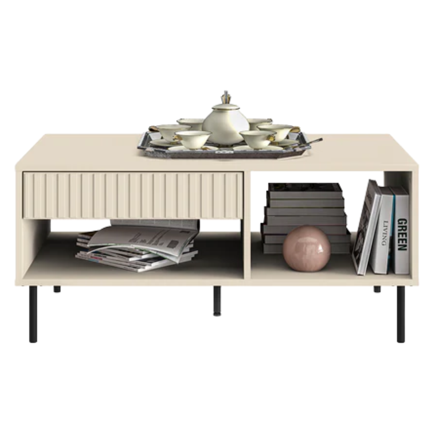 Table Basse Sofina couleur Cachemire avec Tiroir et Étageres Ouvertes