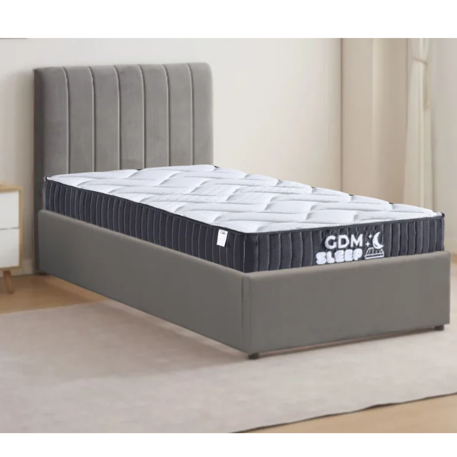 Lit coffre 1 place en velours – Gris, Taupe ou Rose – Compact et avec Rangement