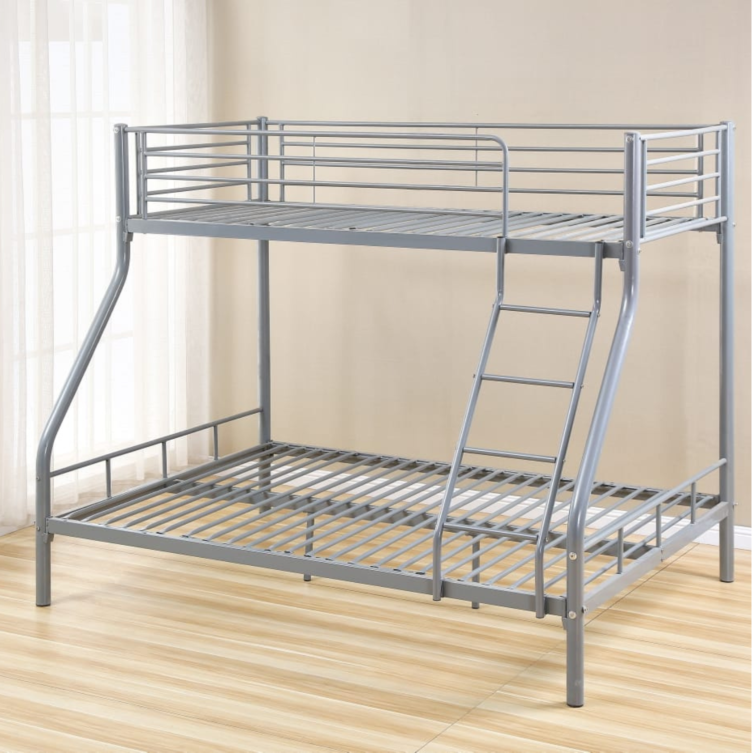 Lit superposé – Revêtement et sommier en acier – Gris – 90x190 + 140x190 cm