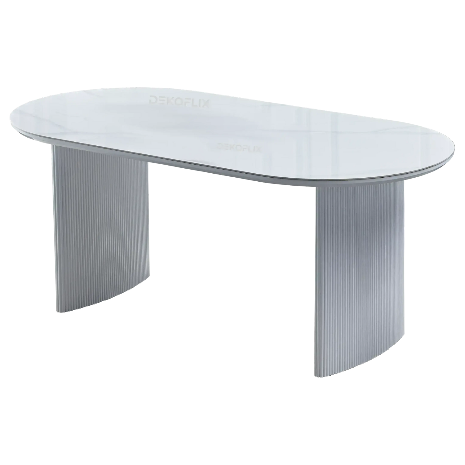 Table à Manger Céramique Marbre Blanc et Beige avec Piètement en Bois Laqué
