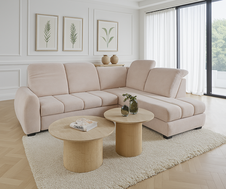 Canapé d’angle convertible en velours avec lit intégré et appui-têtes réglables angle droit