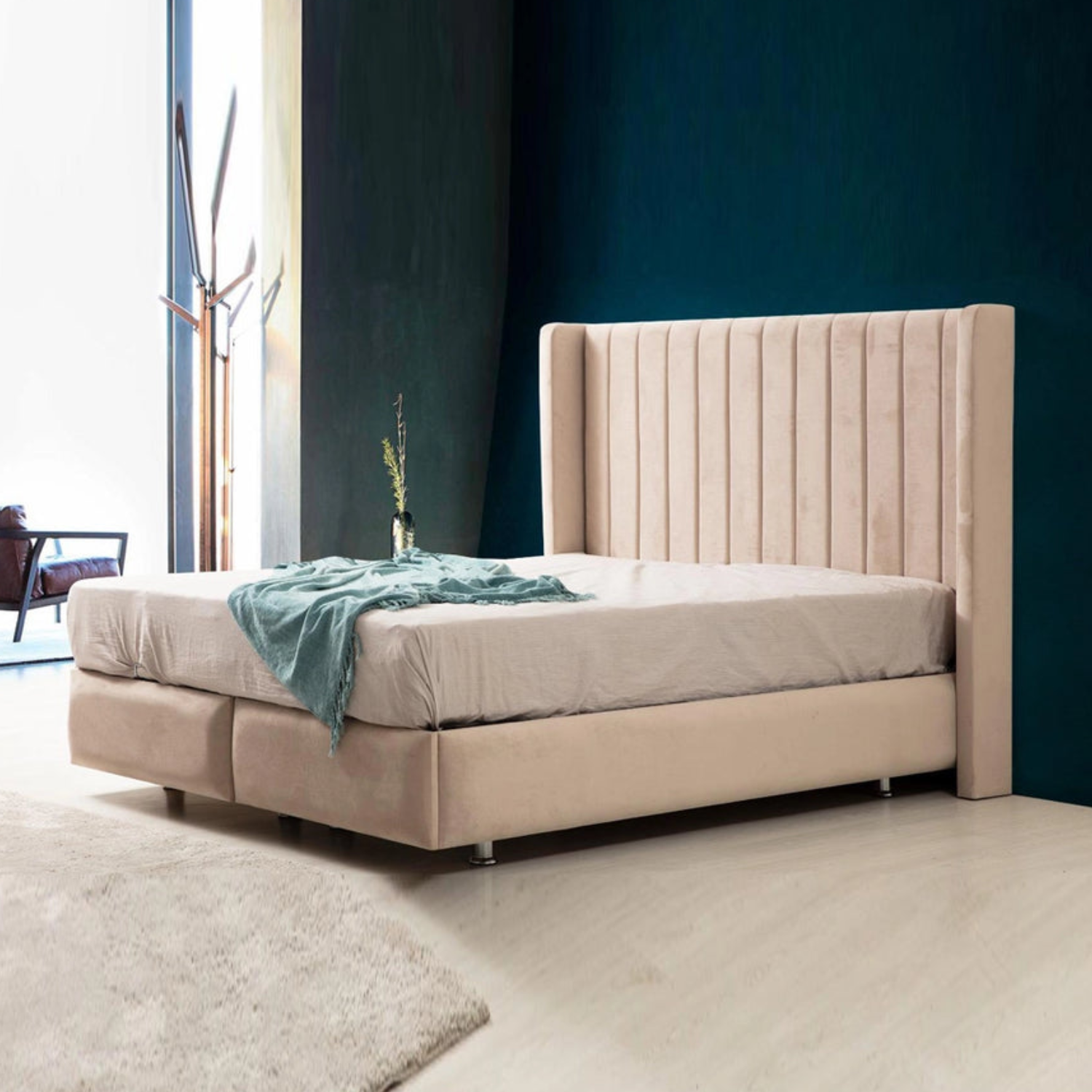 Lit avec Coffre de Rangement – Velours Gris ou Taupe 90x190 Cm