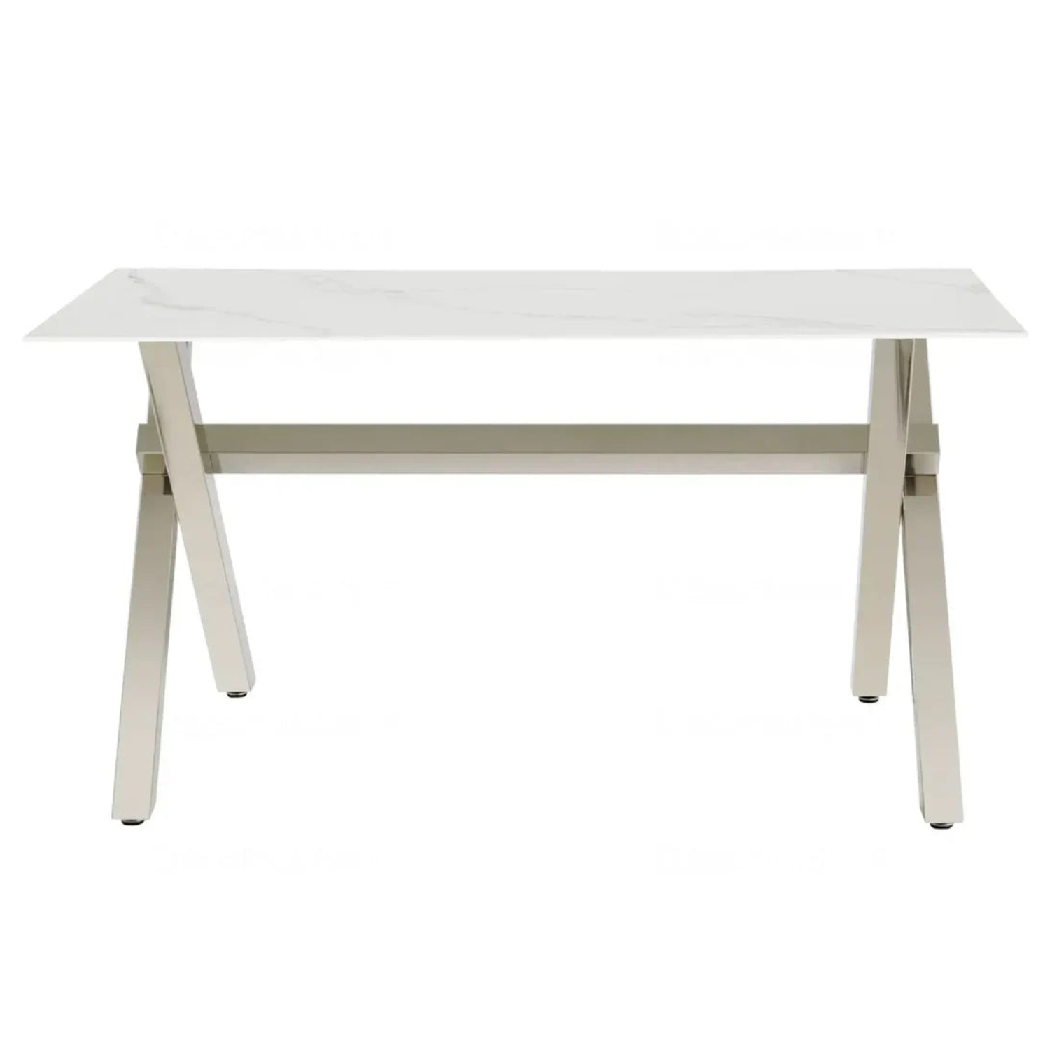 Ensemble de table à Manger en Marbre Blanc et 6 Chaises Capitonnées Ecru