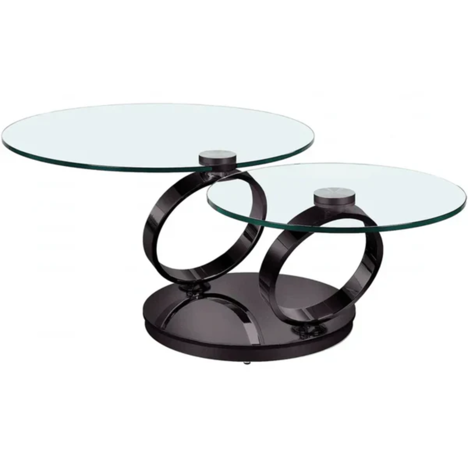 Table Basse Ronde en Verre Transparent avec Structure en Métal Noir