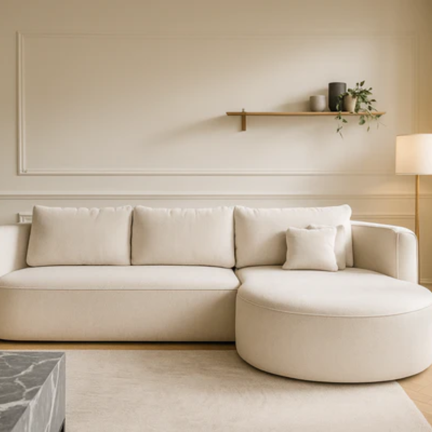 Canapé d’Angle Fiore S avec Coffre & Fonction Couchage – Design Arrondi