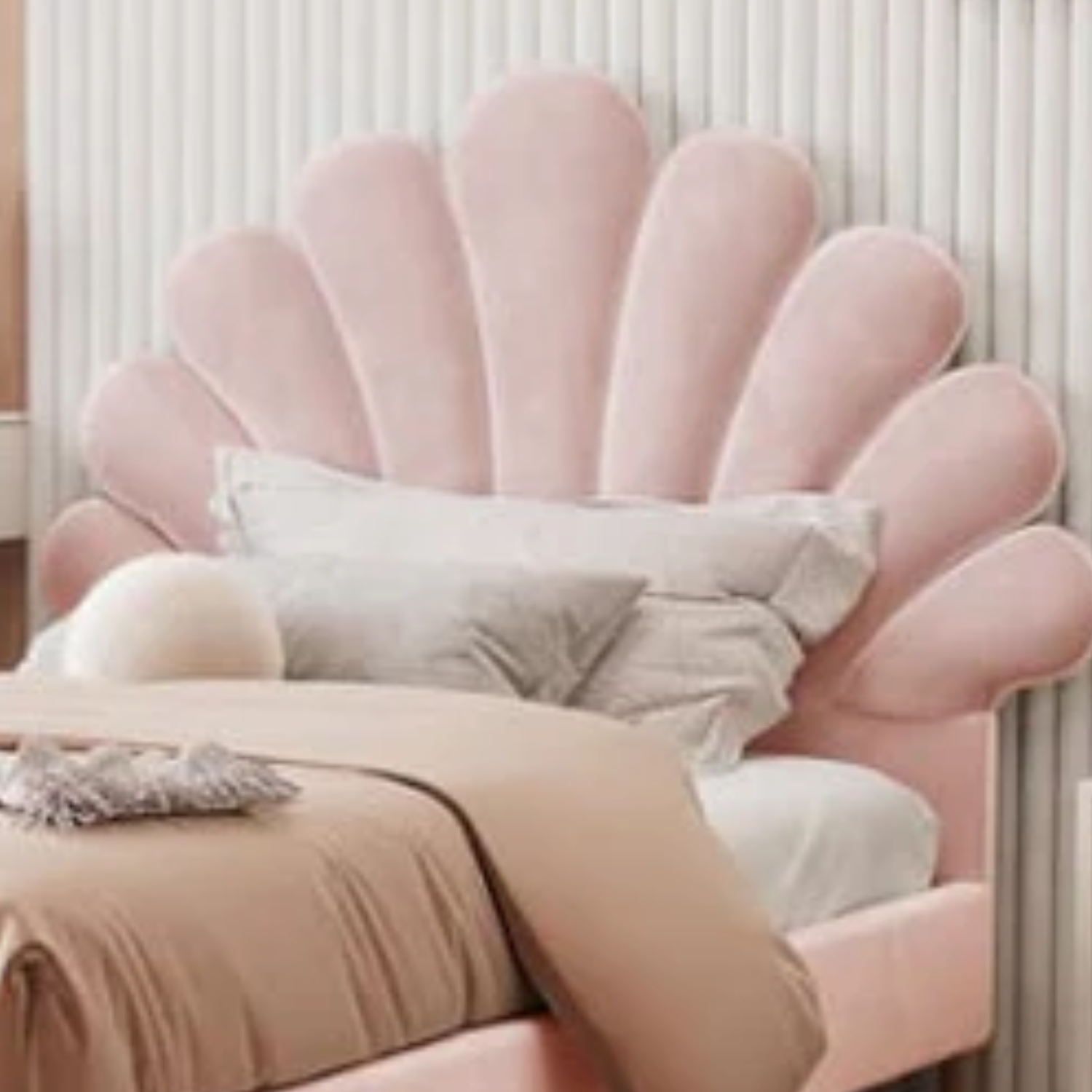 Lit Enfant Coquillage 90x190 cm en Velours Rose