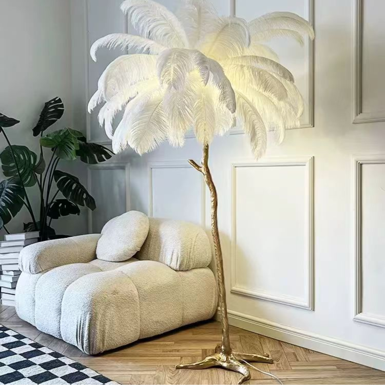 Lampadaire – Plume d’Autruche – 80×170 cm – Blanc ou Beige