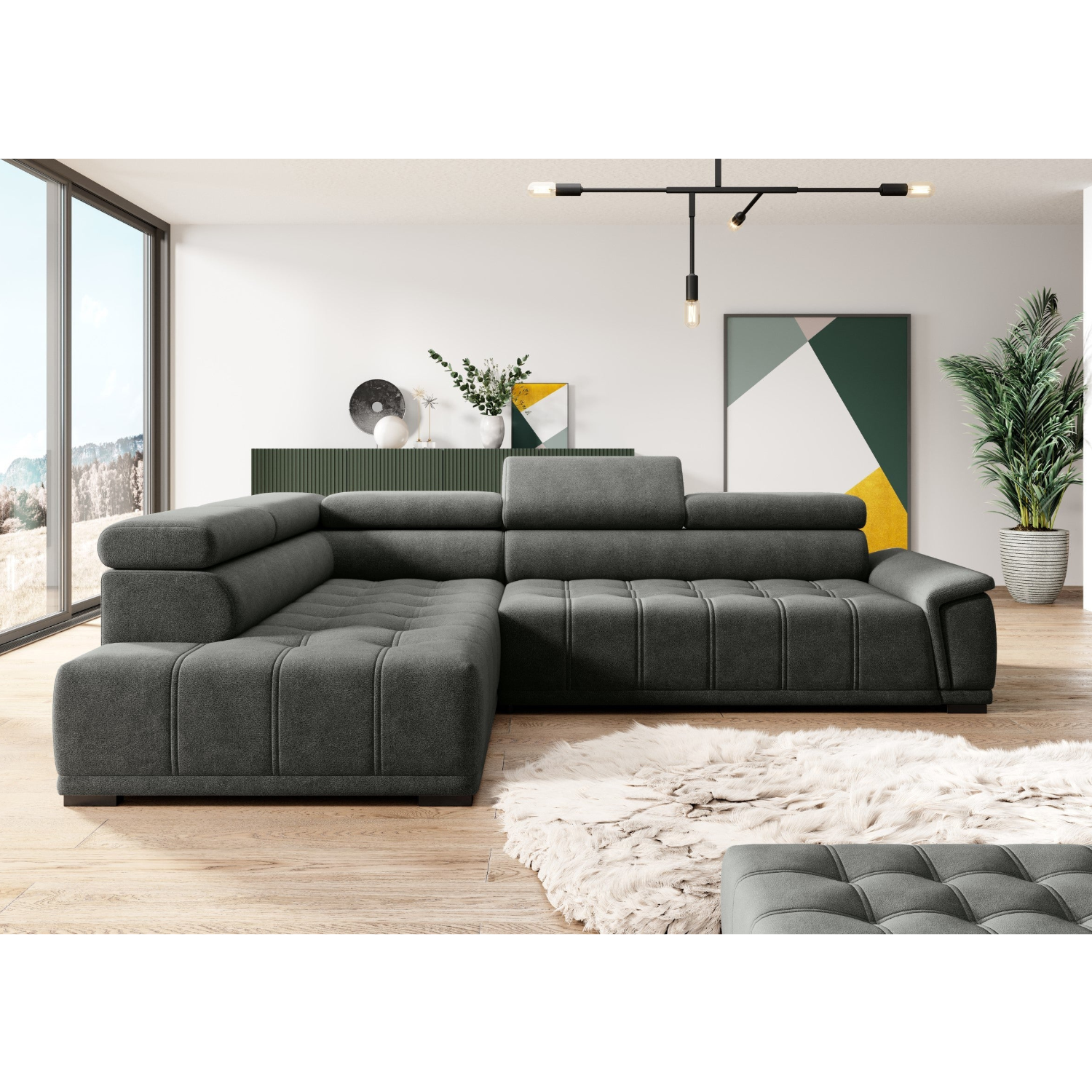 Canapé d’angle – Confort réglable électrique, design moderne et têtières ajustables