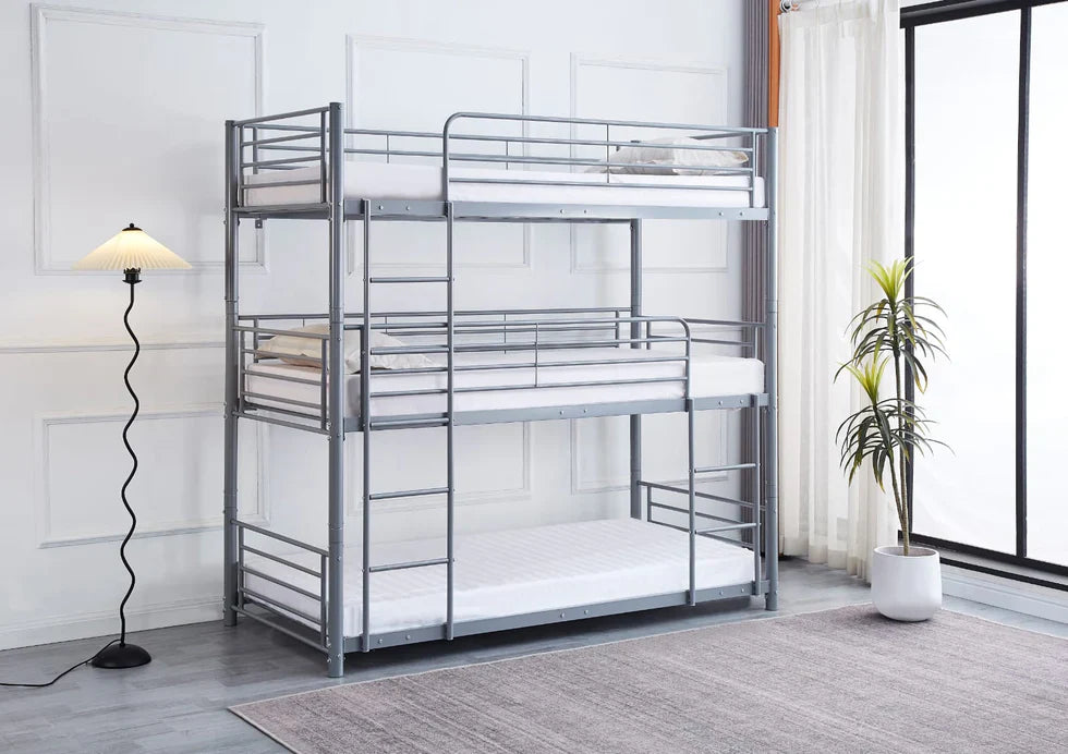 Lit superposé TRIO revêtement et sommier en acier 90 x 190 cm - Decora Home