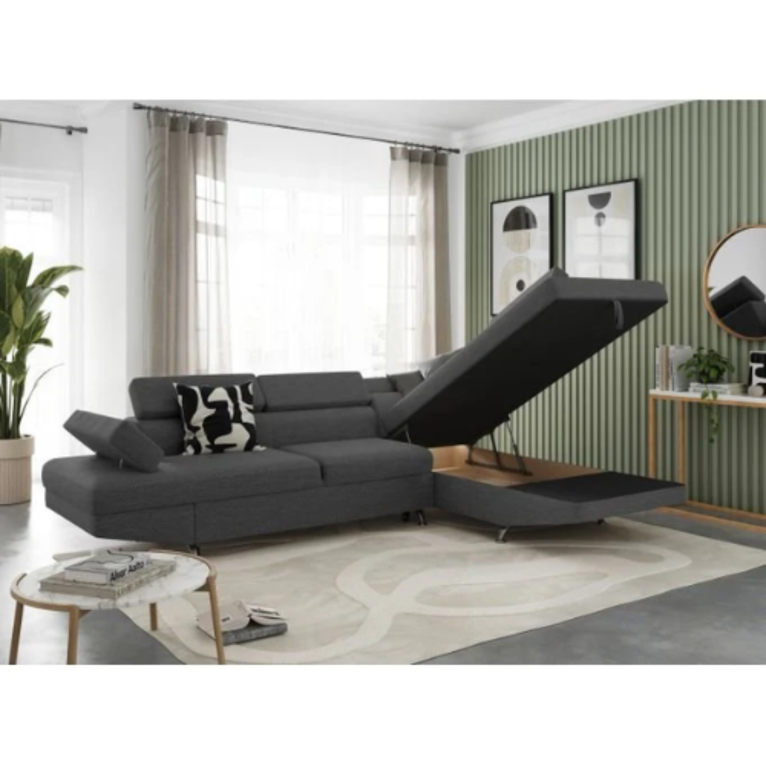 Canapé d'angle  convertible panoramique 5 places avec coffre – Confort, design et praticité au quotidien