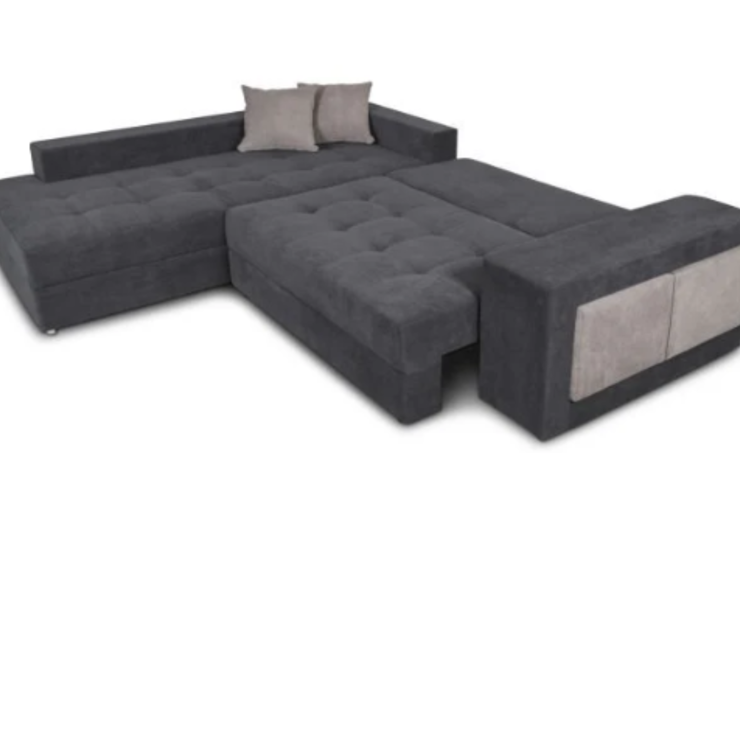 Canapé d'angle convertible avec 2 poufs et coffre en tissu
