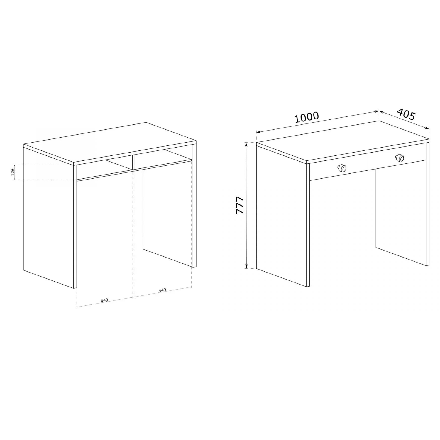 Coiffeuse compacte et élégante avec deux tiroirs, pouvant aussi servir de bureau