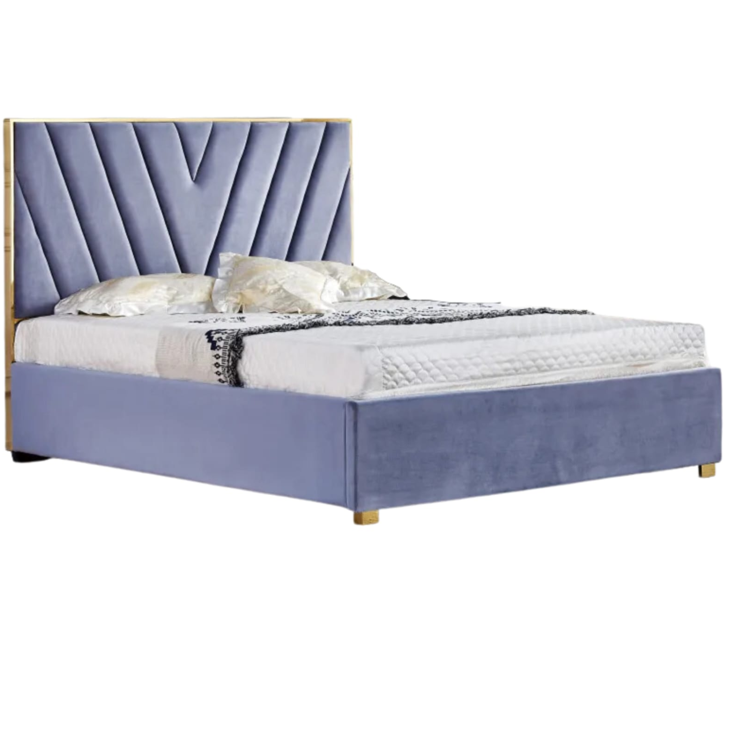 Lit revêtement en velours et sommier à latte en bois - 140x190 cm