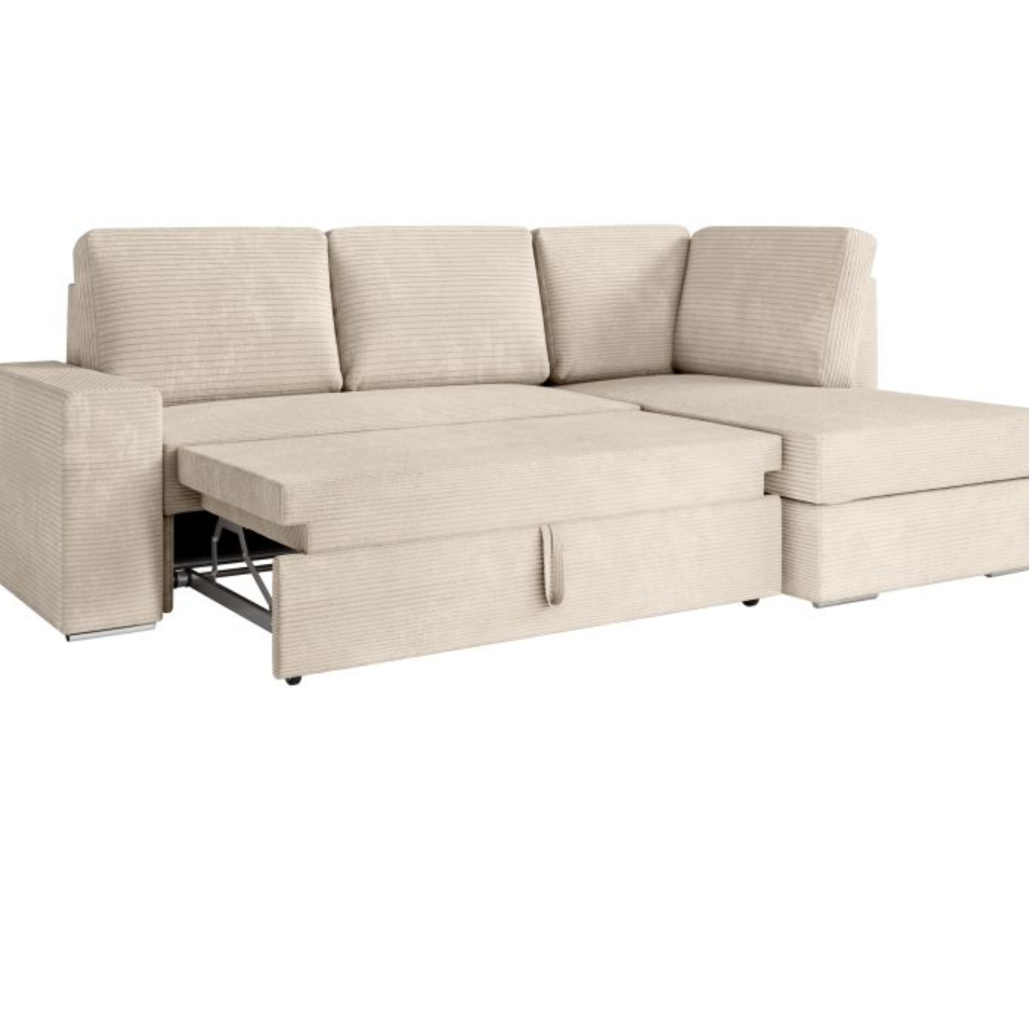 Canapé d'angle fixe convertible avec coffre en velours cotelé