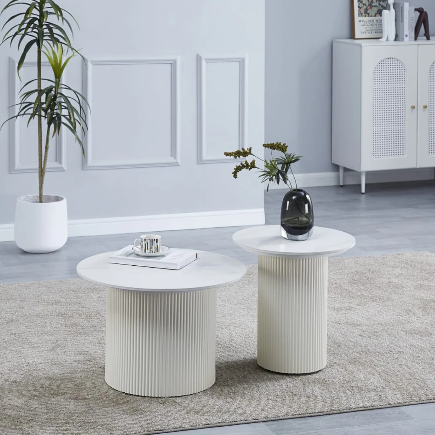 Table basse gigogne marbre blanc, structure blanche