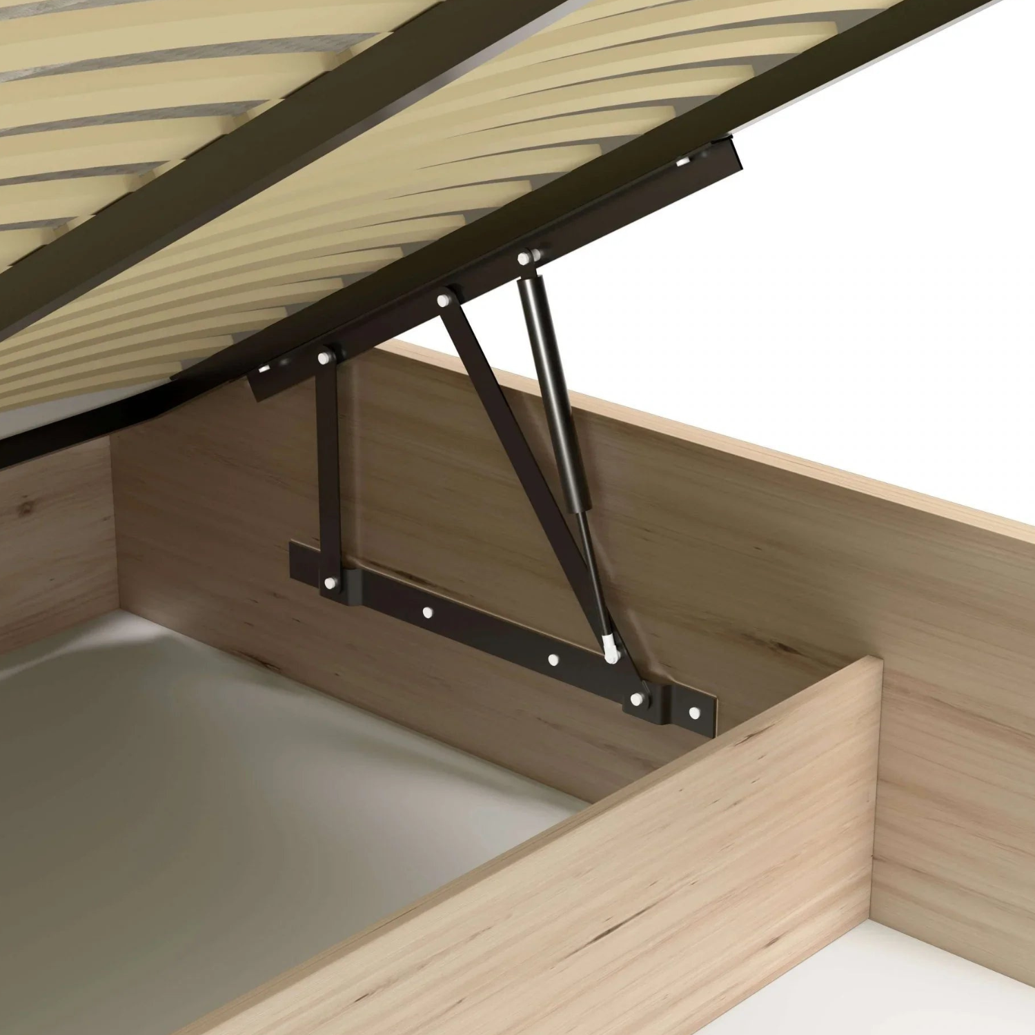 Lit moderne avec tête de lit rembourrée noire et rangement intégré