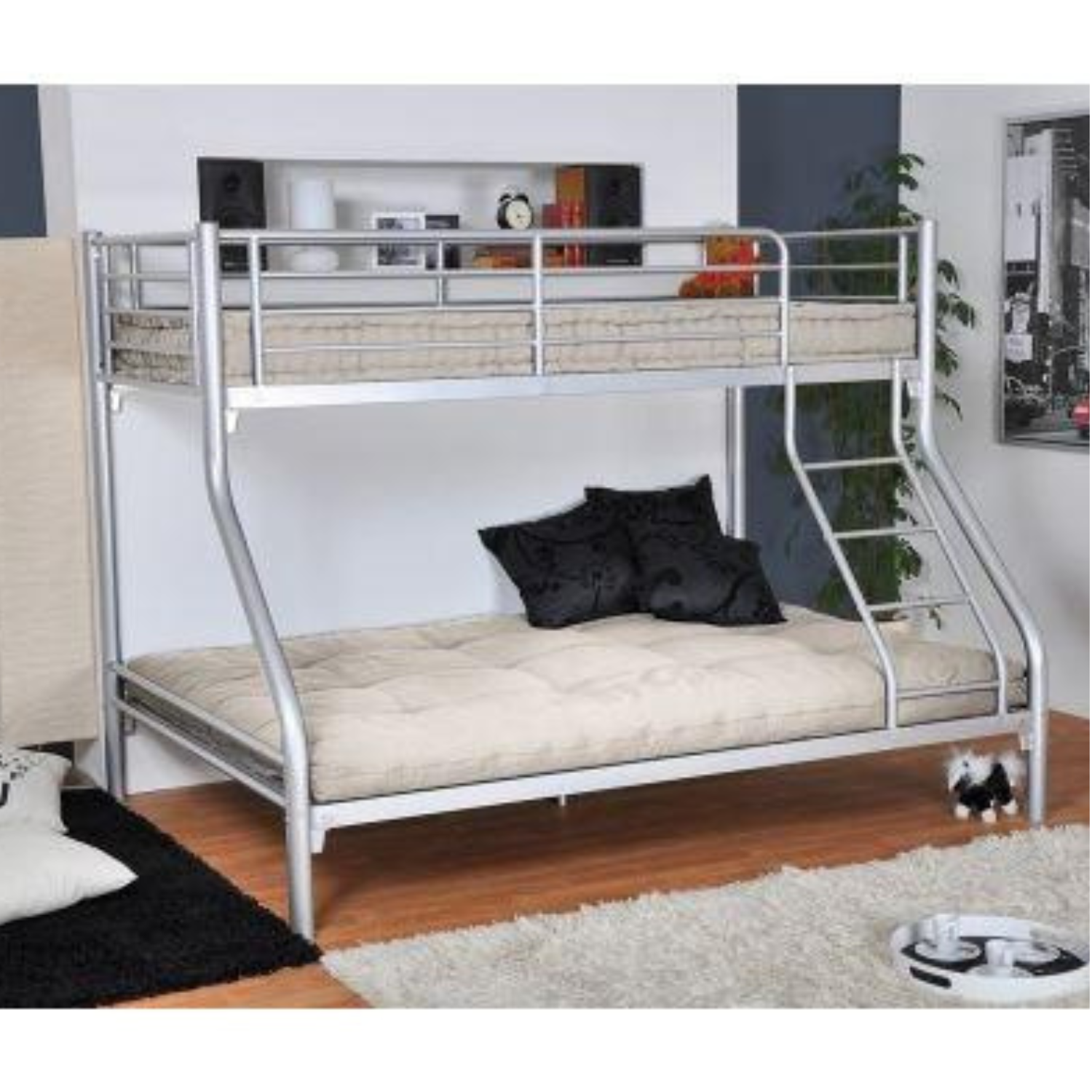 Lit superposé – Revêtement et sommier en acier – Gris – 90x190 + 140x190 cm