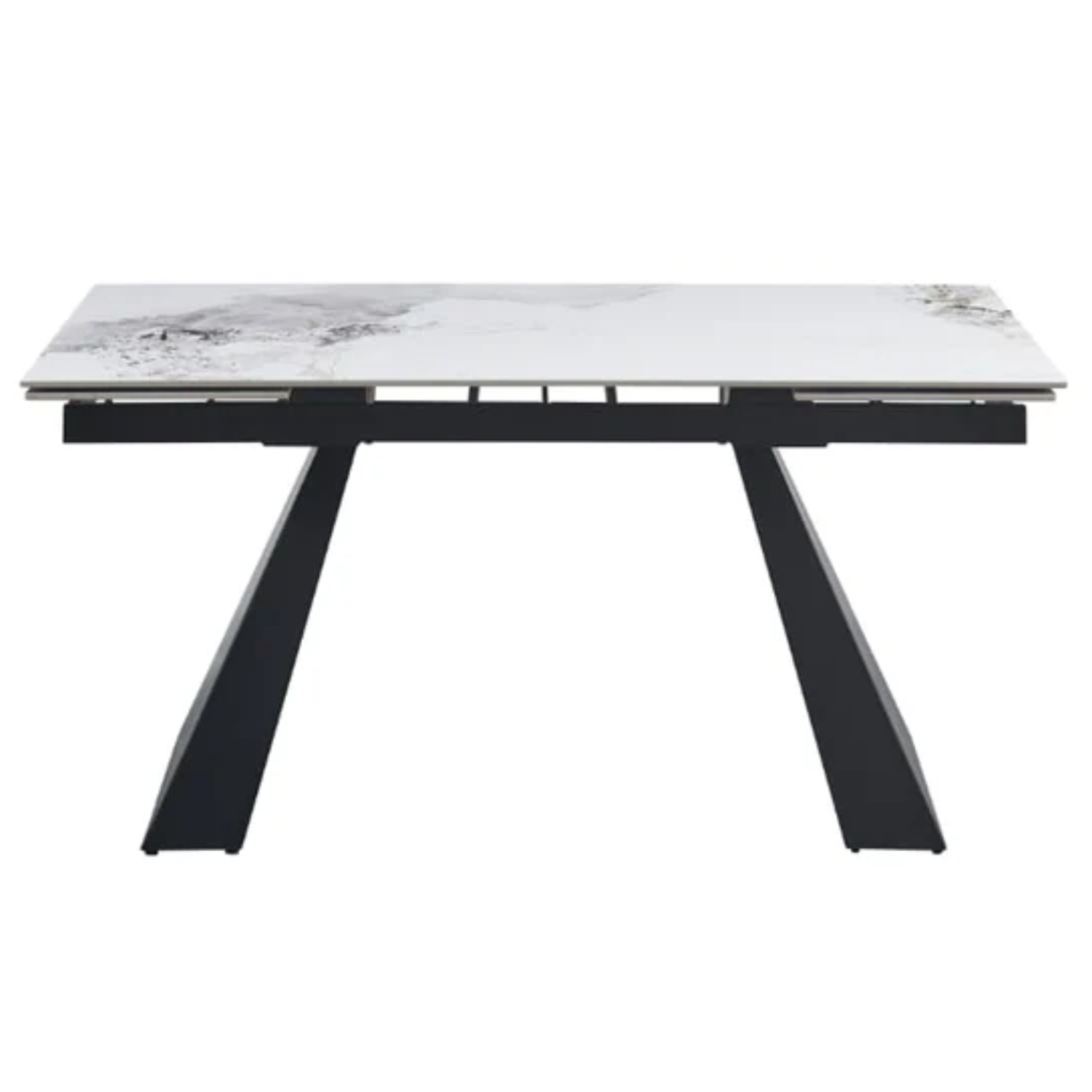 Table à Manger Extensible – Plateau Marbre Blanc et Verre Trempé, Pieds Métal Noir