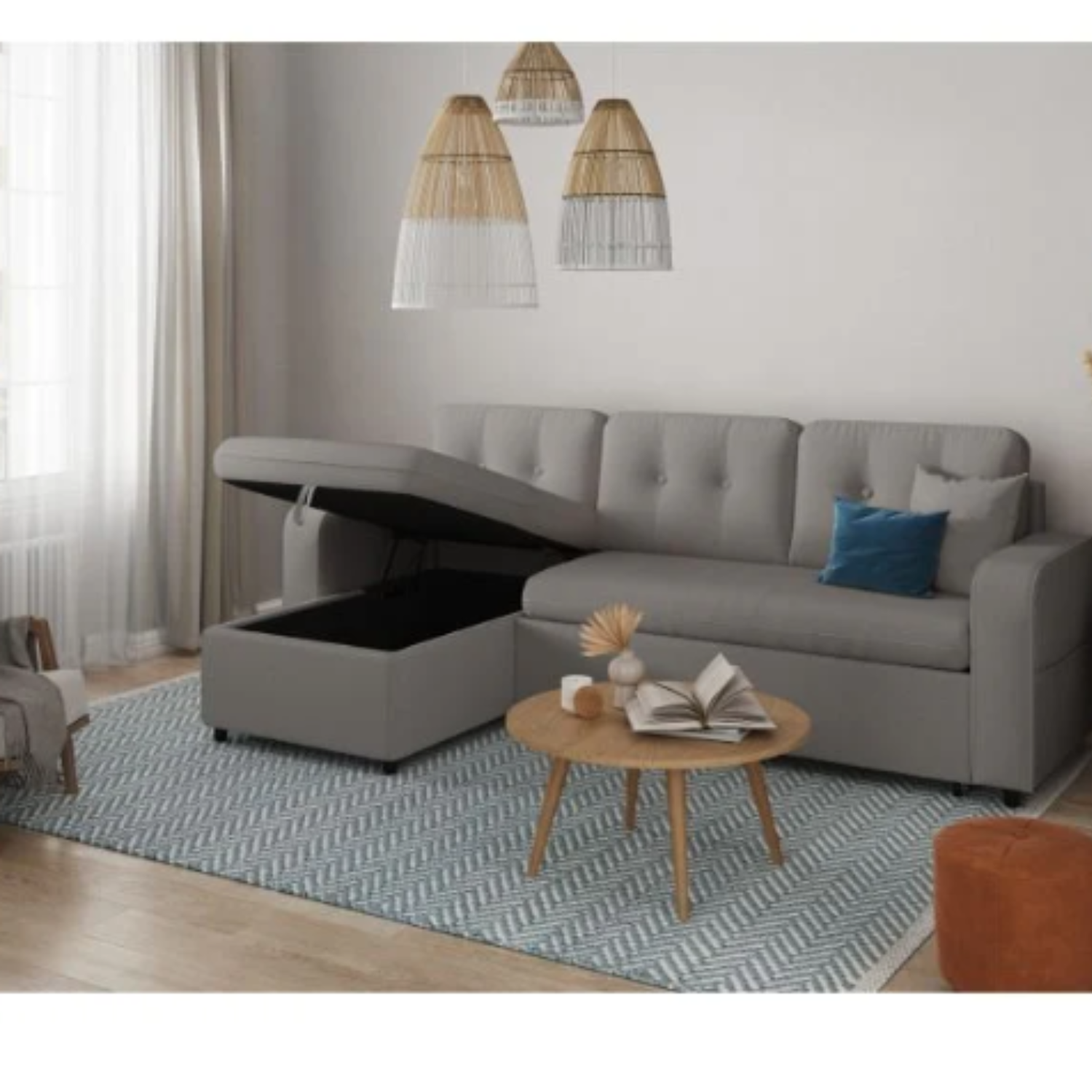 Canapé d'angle  convertible réversible en tissu