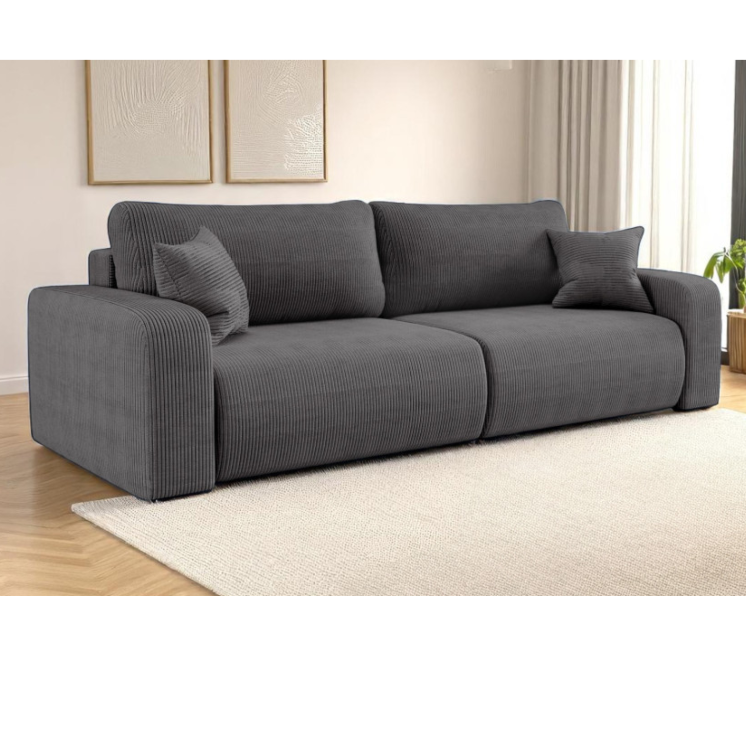 Canapé droit 3 places convertible en velours côtelé