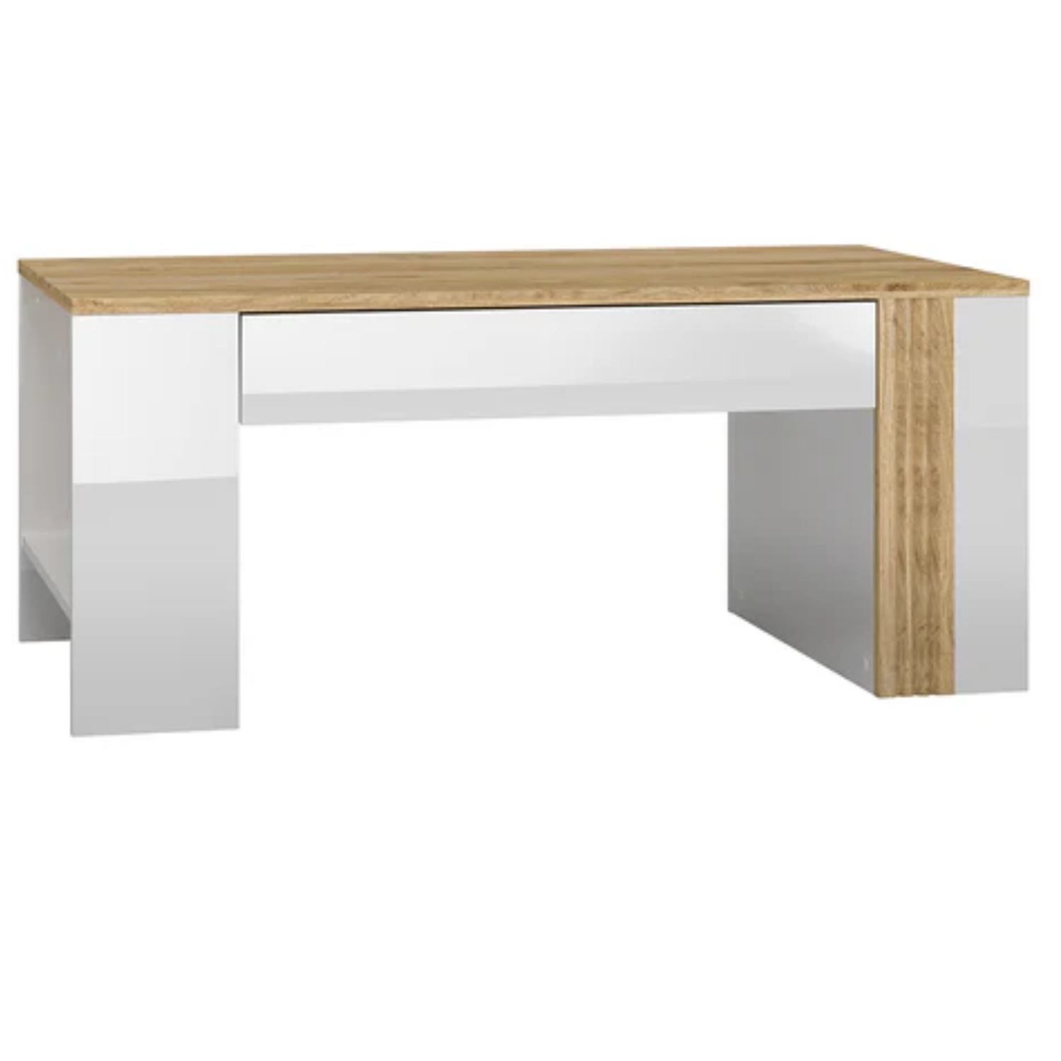 Table Basse Moderne en Chêne Castello et MDF Blanc Brillant
