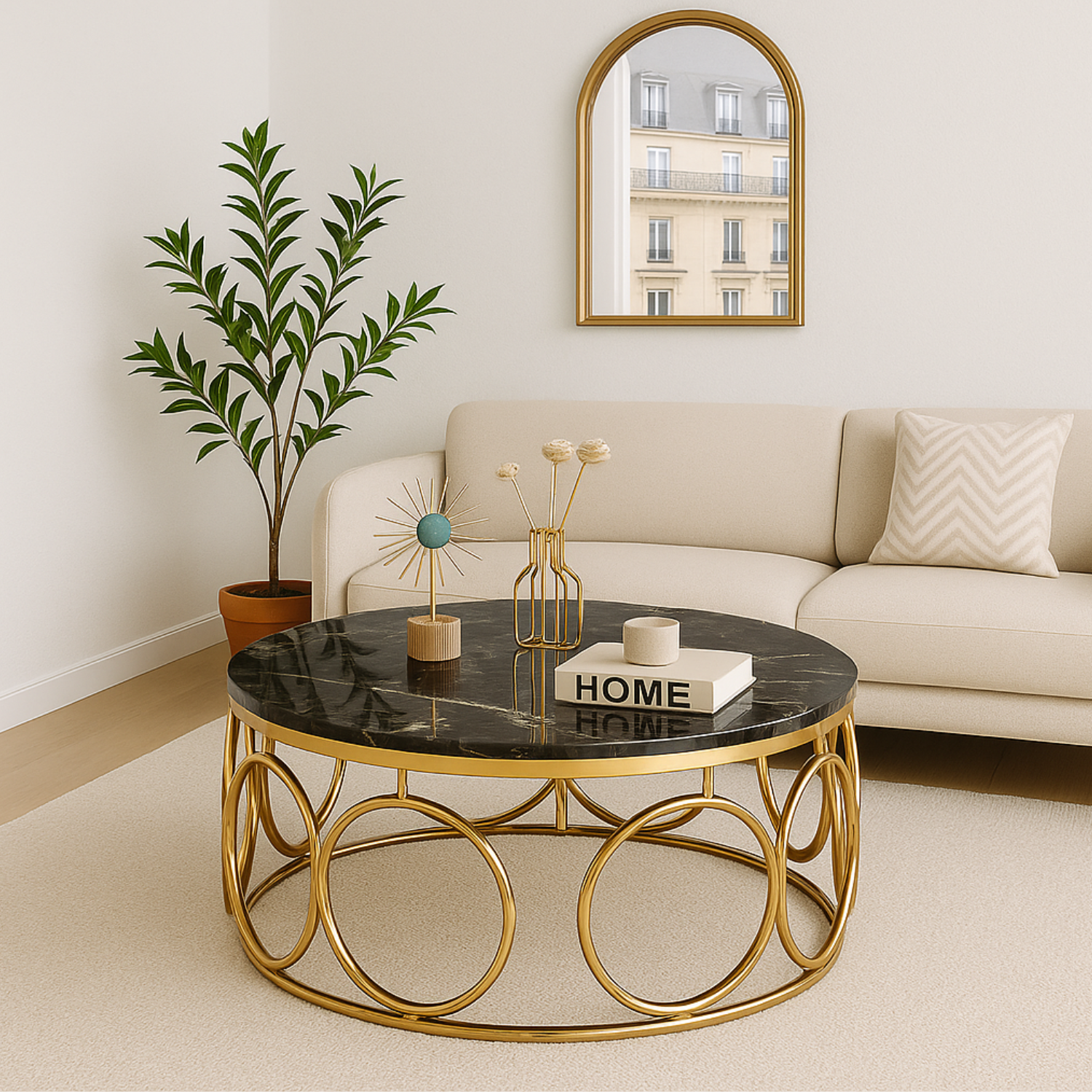 Table Basse Plateau Marbre Blanc ou Gris et Structure Métallique