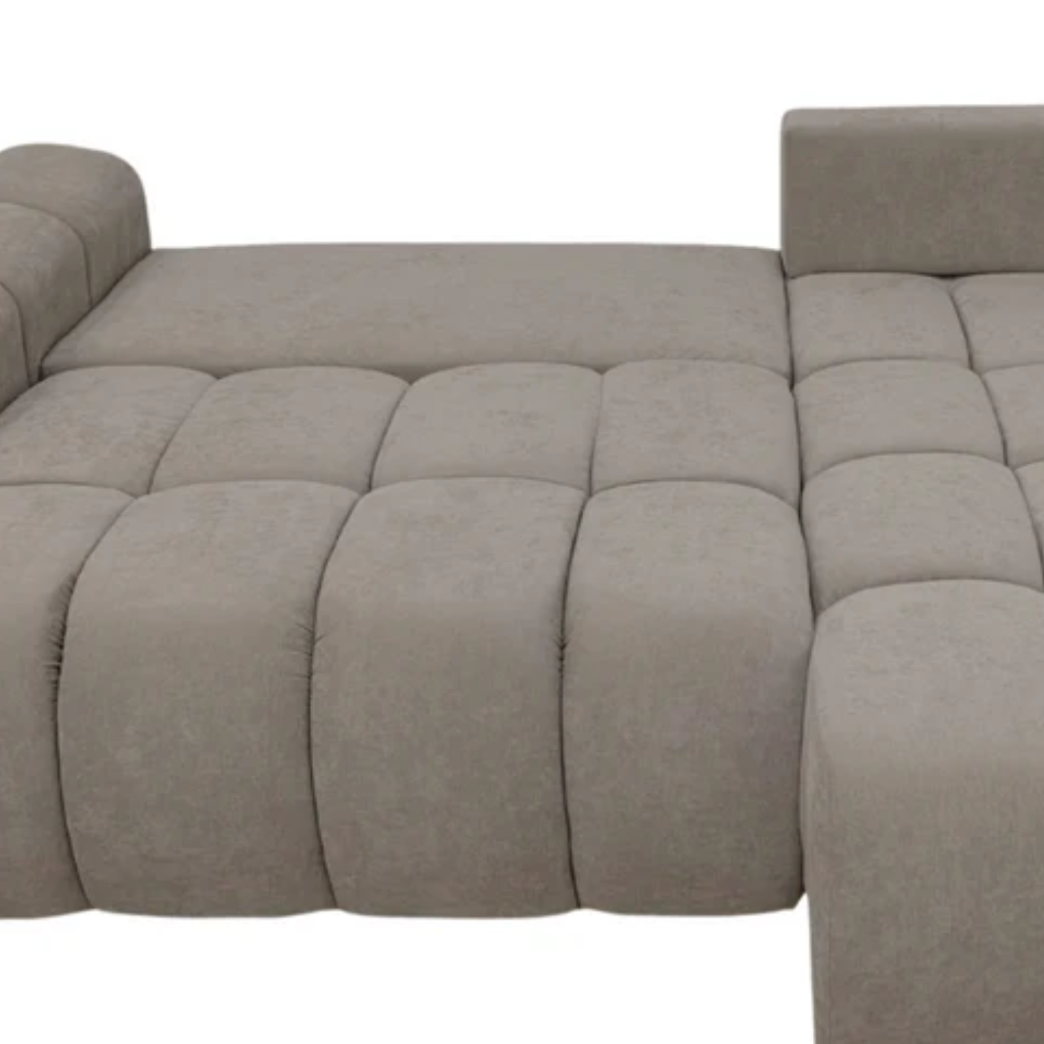 Canapé d’angle convertible en tissu Taupe, fonction couchage et coffre intégré
