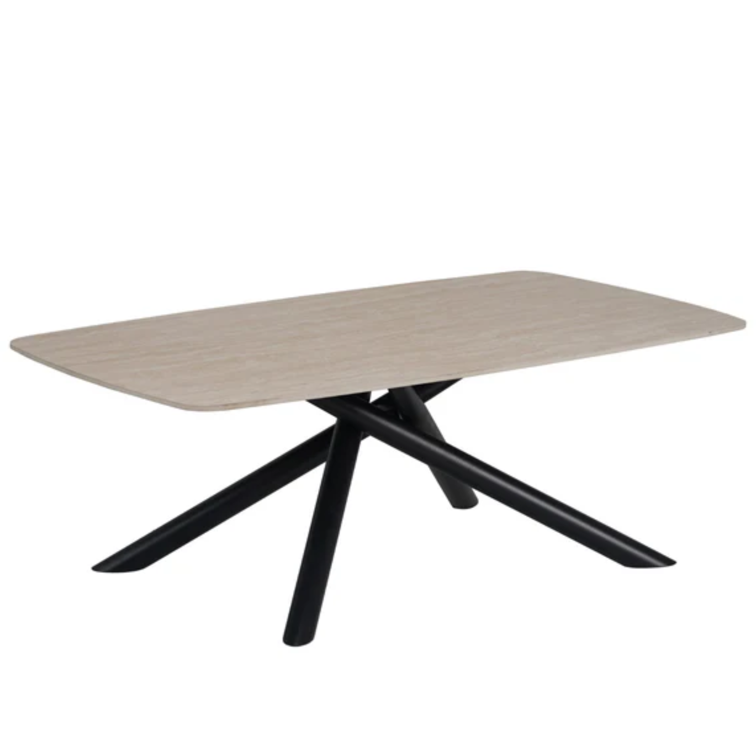 Table basse – Céramique travertin & pieds en métal noir – 120x70x45 cm