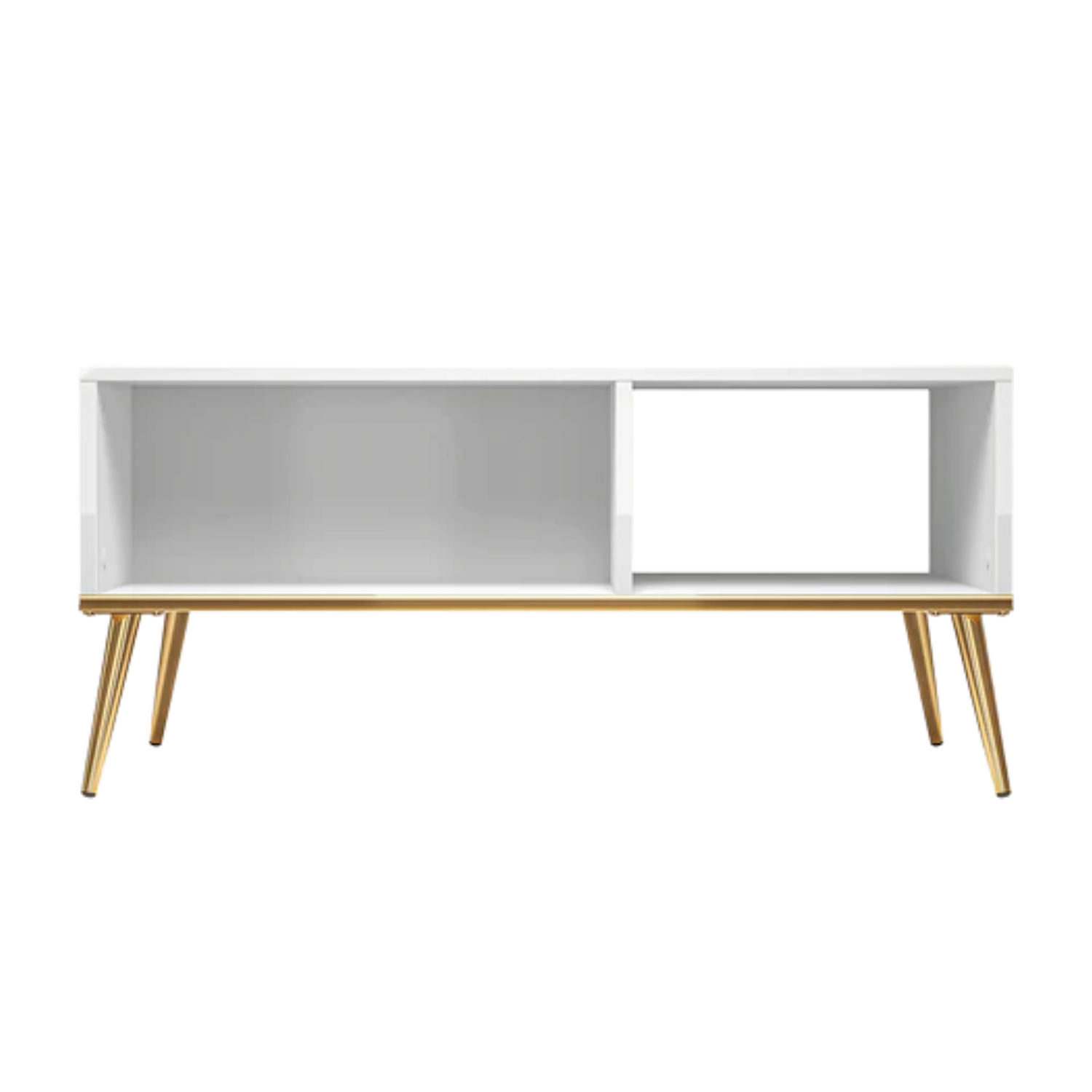 Table Basse Moderne en Bois Laqué Brillant avec pieds dorés