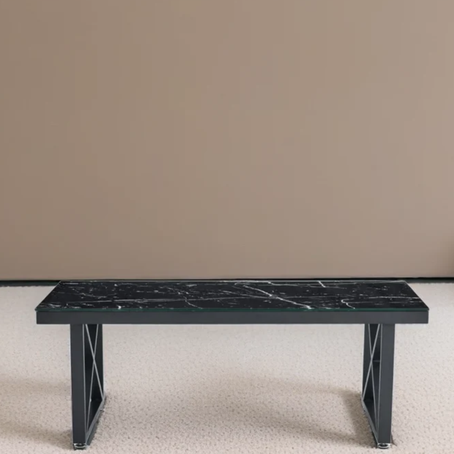 Table Basse Plateau en Marbre Blanc ou Noir et Pieds Métalliques